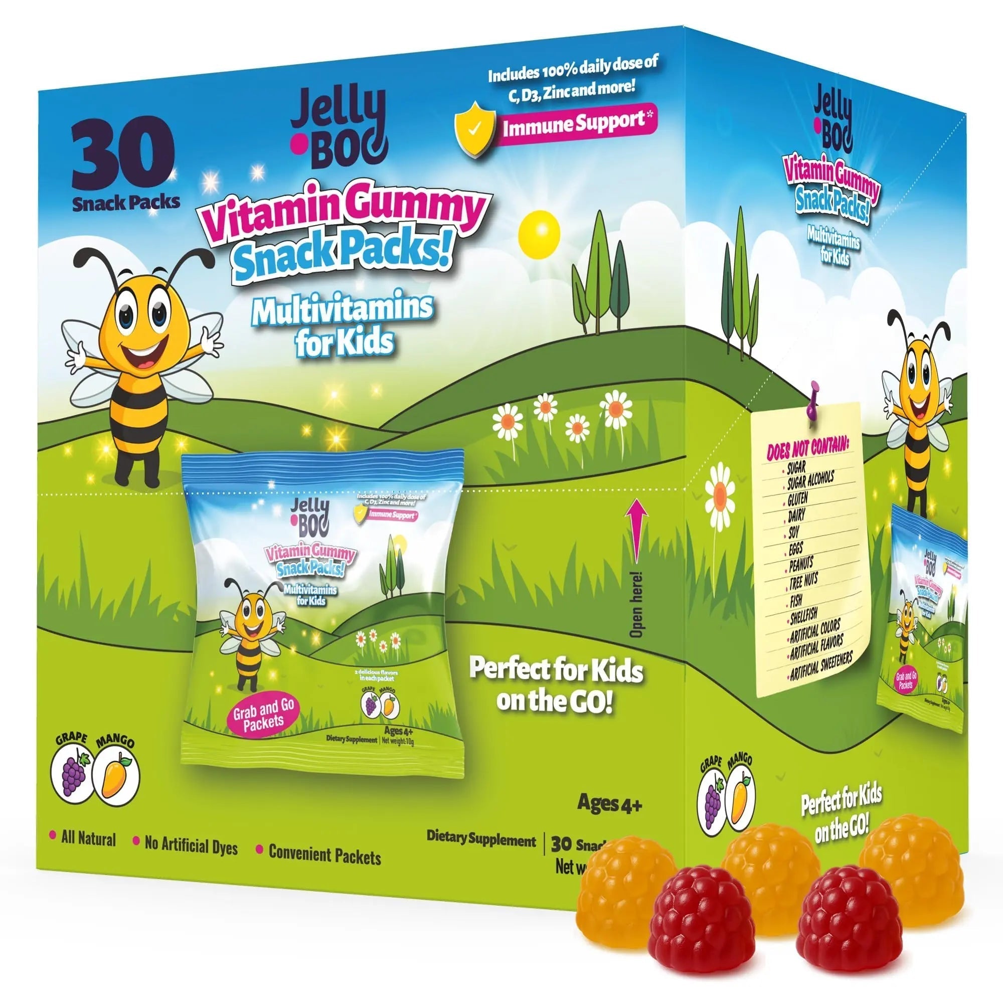 Kids Daily Multivitamin - Healthy Snacks For Kids – No Sugar, No Dyes, Monk Fruit Sweetened, Vegan, Gluten-Free- 100% Daily Value of Vitamins C, D3, Zinc Jelly.Boo buy supplements canada
