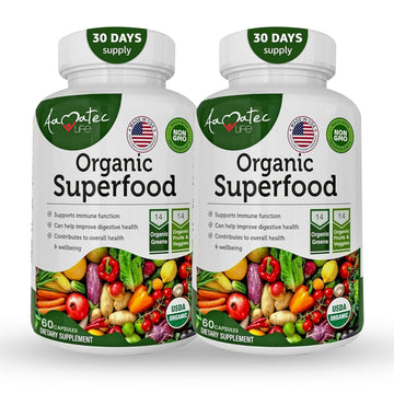 AAMATEC LIFE Organic Superfood Greens Fruits and Veggies Complex - Dietary Supplement with 14 Greens &14 Vegetables with Alfalfa Rich in Antioxidants Organic Ingredients Non-GMO (120 Count Pack of 2) AAMATEC LIFE buy supplements canada