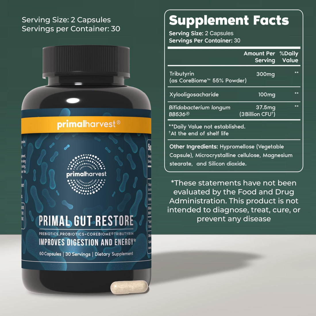 Primal Harvest Restore for Gut Health, Primal Gut Restore w/POSTbiotics, PREbiotics and PRObiotics for Women and Men, 60 CT - Digestion, Colon Cleanse, Primal Harvest buy supplements canada
