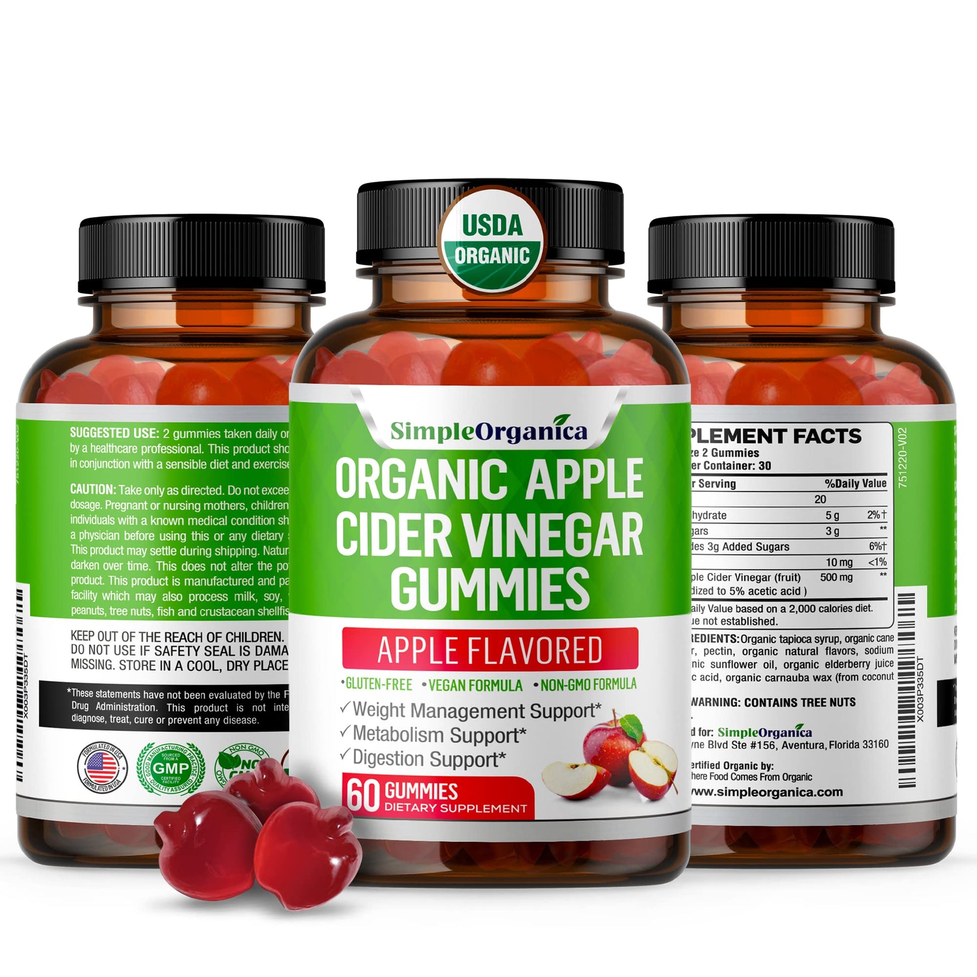 USDA Organic Apple Cider Vinegar Gummies with The Mother. AVC Keto Gummy Vitamins Simple Organica buy supplements canada