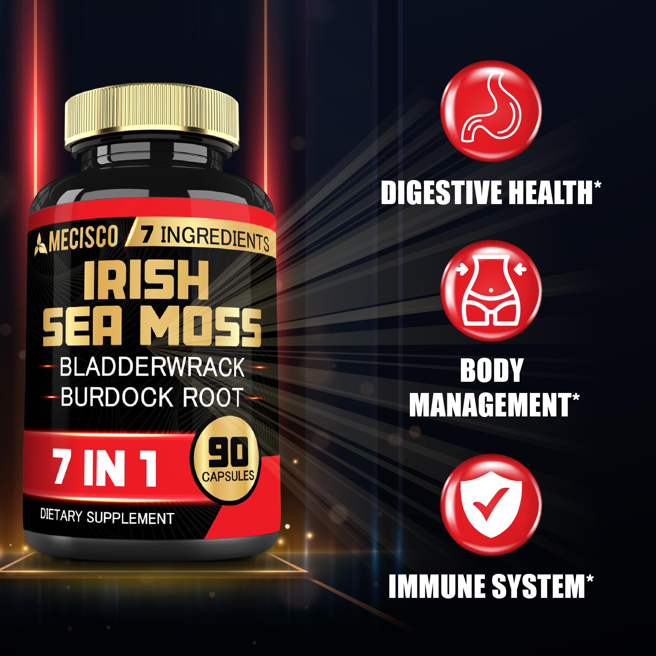7in1 Irish Sea Moss Capsules 6750 Mg with Organic Bladderwrack & Burdock Root, Turmeric, Apple Cider Vinegar - Raw Seamos Pills for Hair, Skin, Thyroid Healths - 90 Caps for 3-Month Supply Mecisco buy supplements canada