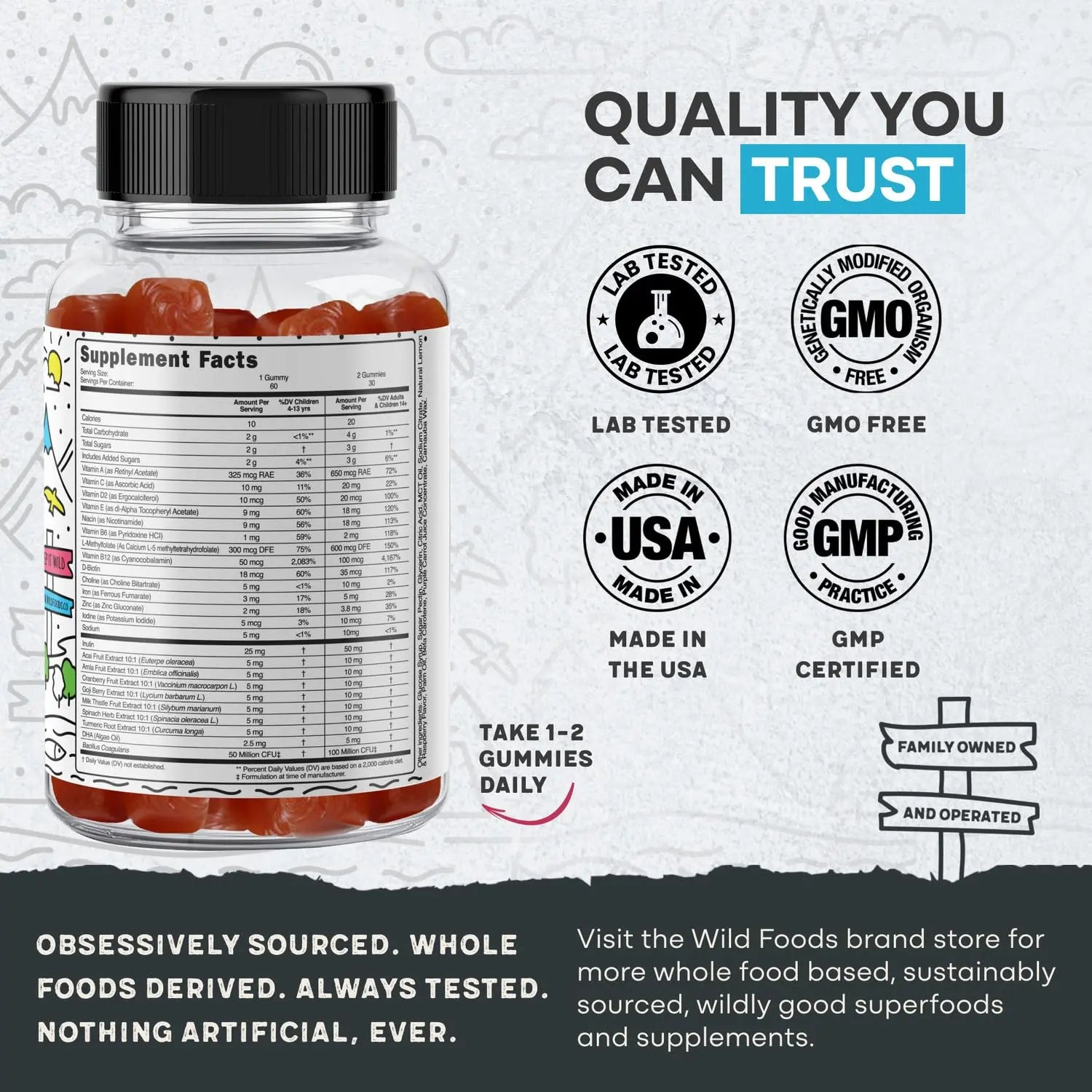 Wild Foods Kids Multivitamin Gummies – Natural Skin, Immune & Bones Support with Kids Vitamins A, C, D, E, B12, Iron & DHA Wild Foods buy supplements canada