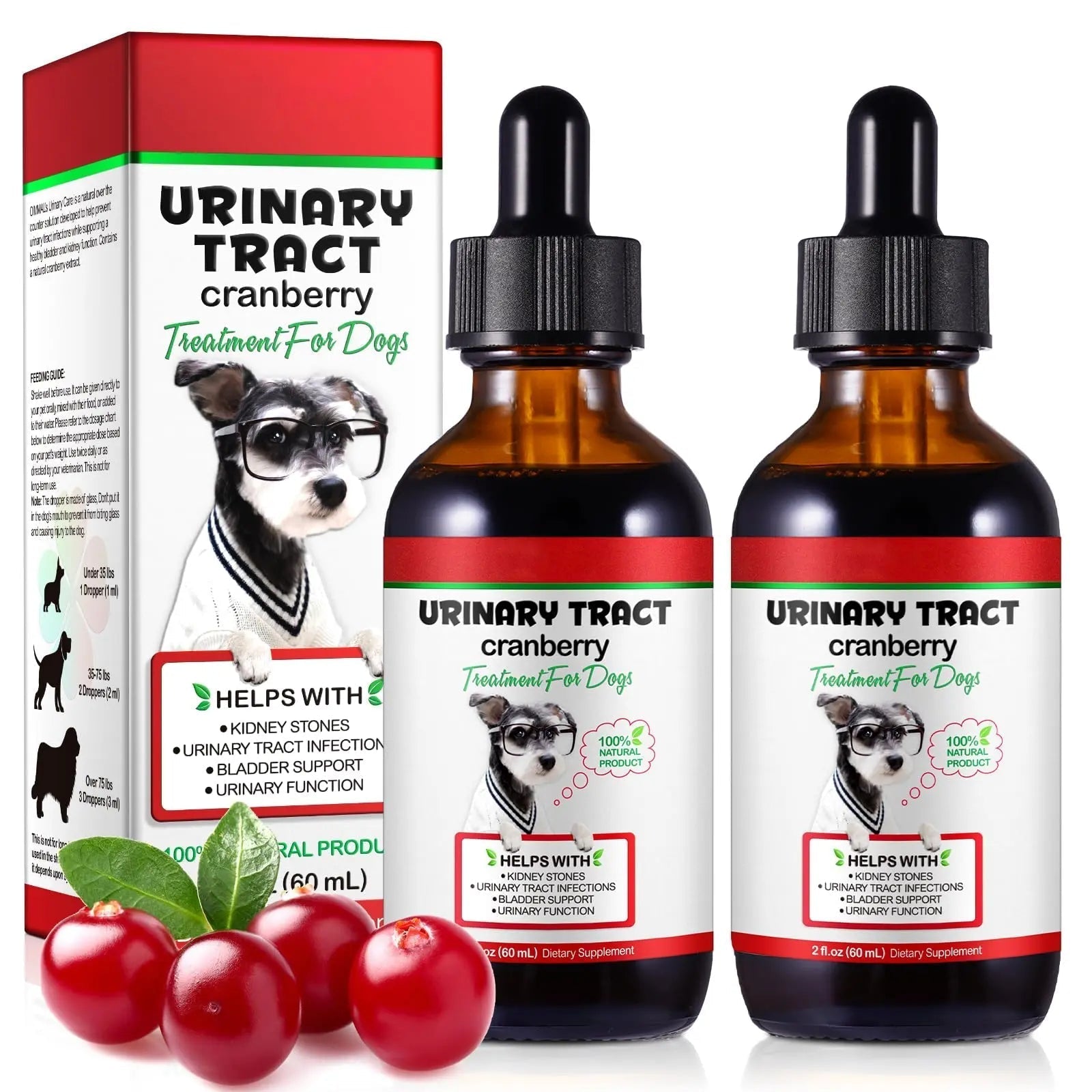 Dog UTI Treatment - Urinary Tract Infection Treatments, Kidney+Bladder Support Supplement, Natural Cranberry Extract for Dogs, Supports Urinary and Digestive Health (2 Fl Oz (Pack of 2)) Onznoz buy supplements canada