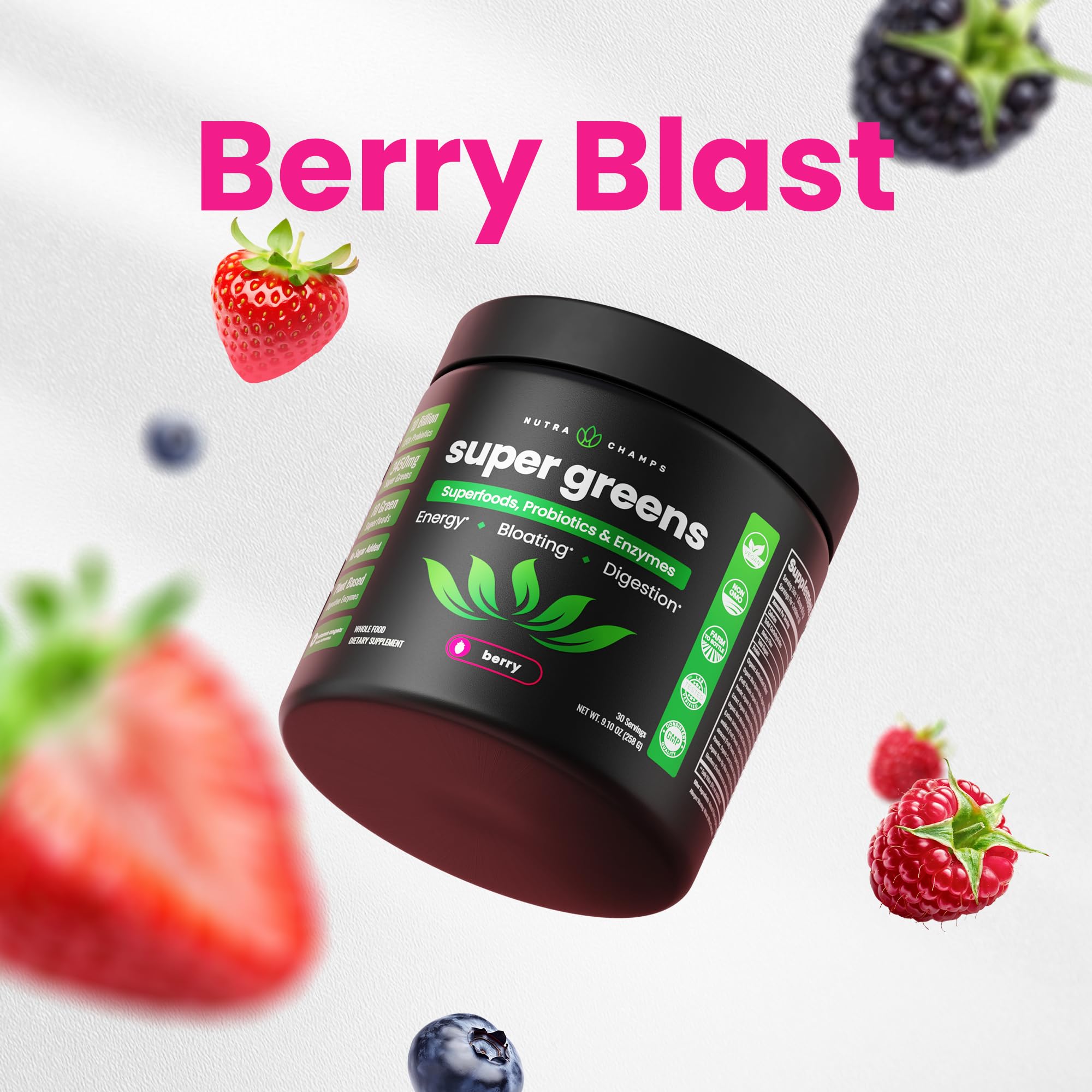 SuperGreens Powder, 40+ Organic Superfoods, Probiotics & Enzymes for Energy, Digestion, Gut Health & Bloating | Organic Fruit & Veggie Drink Mix, Daily Green Juice NutraChamps buy supplements canada