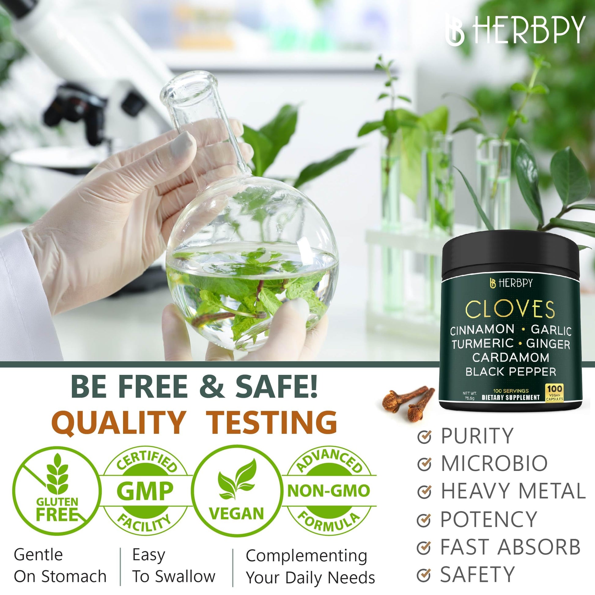 Herbpy 7in1 Clove Supplement Rich in Vitamins & Minerals Supports Digestion, Immune & Heart Health with Cinnamon, Turmeric, Ginger, Cardamom, Garlic & Black Pepper - 100 Vegan Capsules Herbpy buy supplements canada