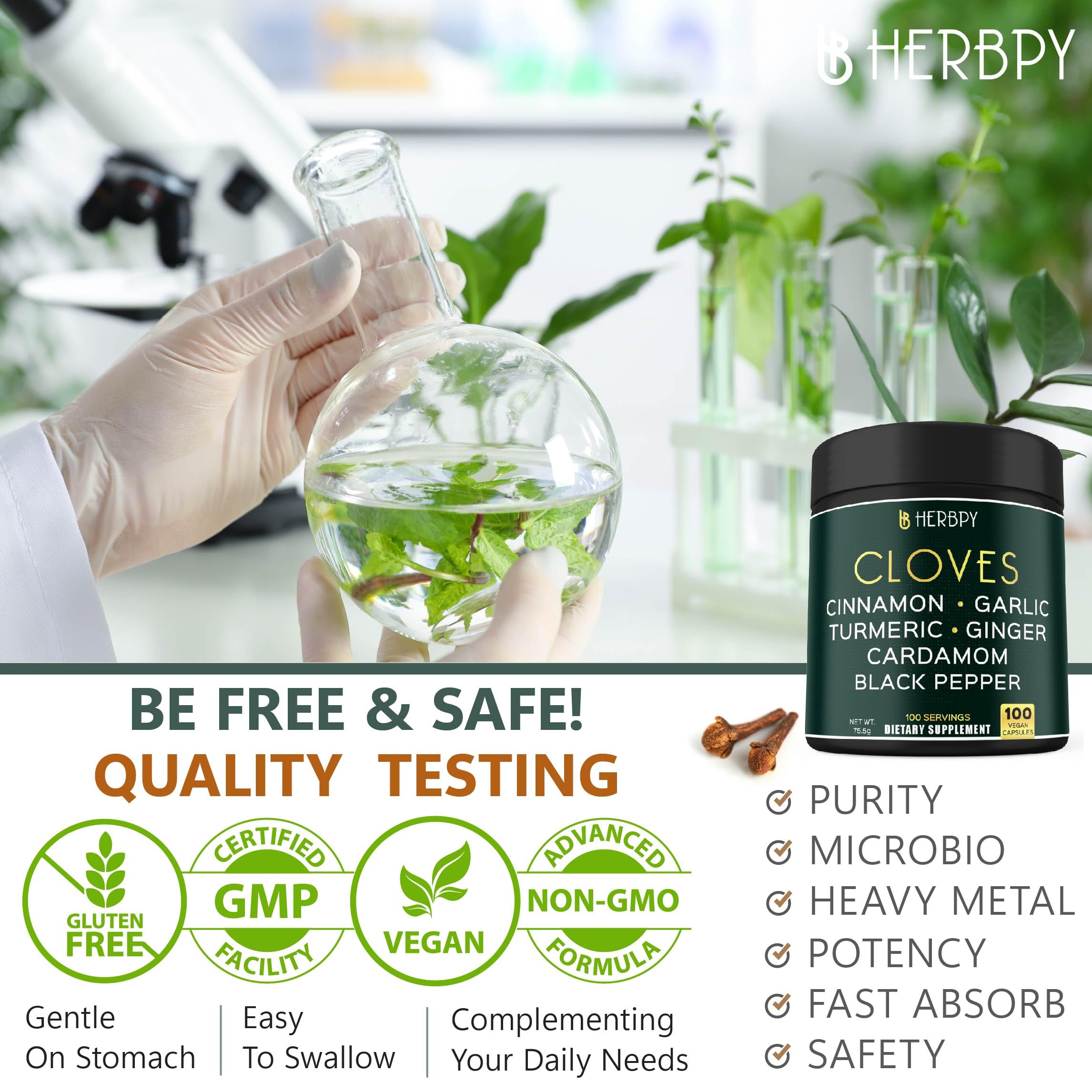 Herbpy 7in1 Clove Supplement Rich in Vitamins & Minerals Supports Digestion, Immune & Heart Health with Cinnamon, Turmeric, Ginger, Cardamom, Garlic & Black Pepper - 100 Vegan Capsules Herbpy buy supplements canada
