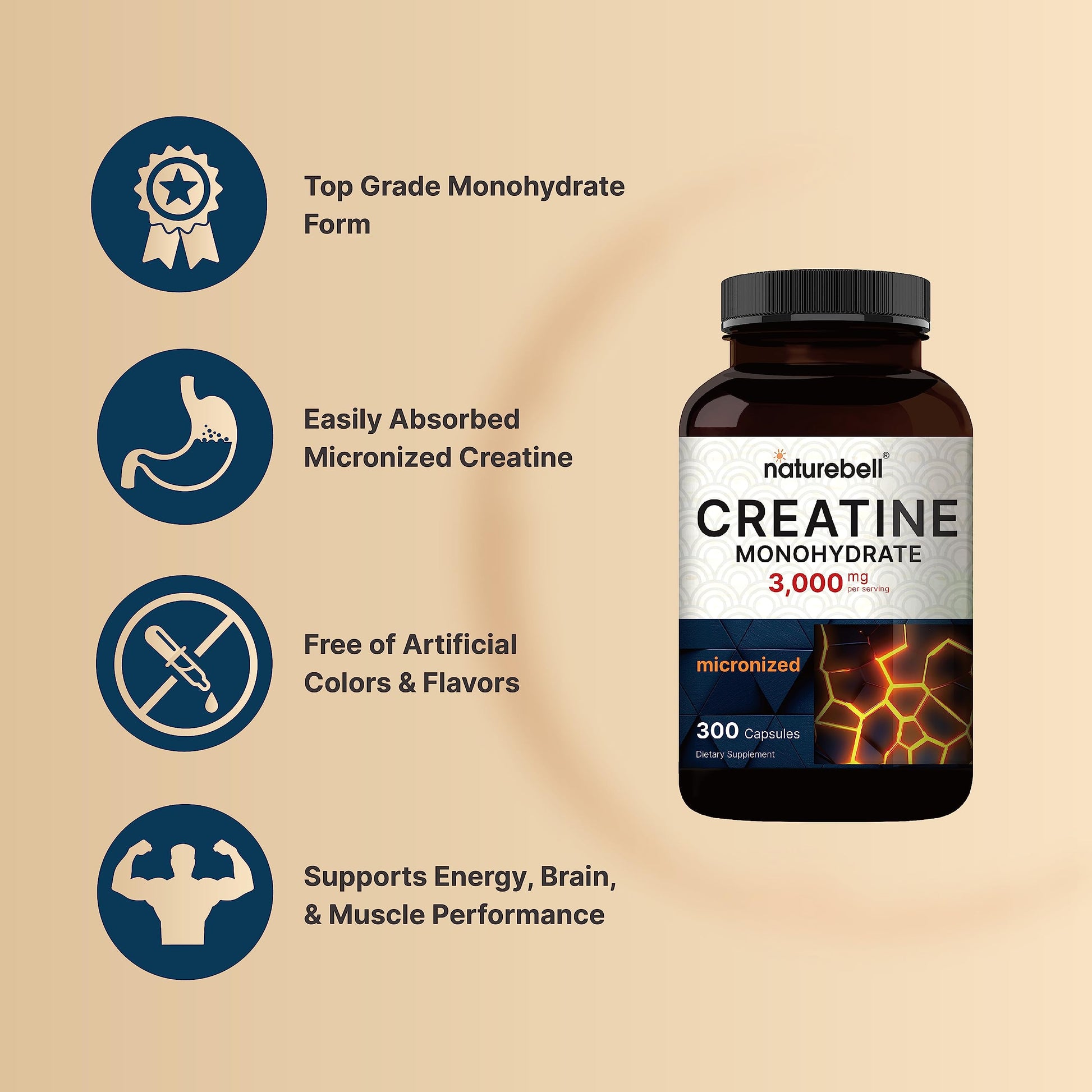 Creatine Monohydrate 3,000mg Per Serving, 300 Capsules – Micronized – Unflavored NatureBell buy supplements canada