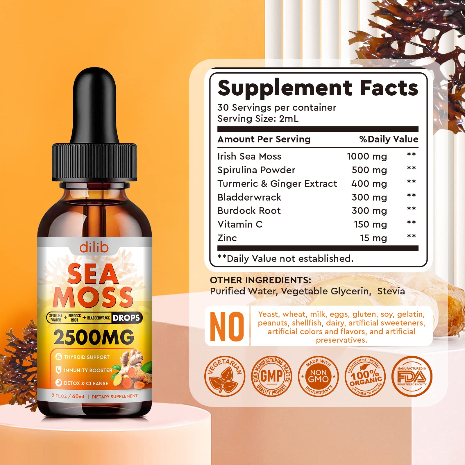 Sea Moss Liquid Drops: Organic Irish Sea Moss 2500mg with Turmeric, Bladderwrack dilib buy supplements canada