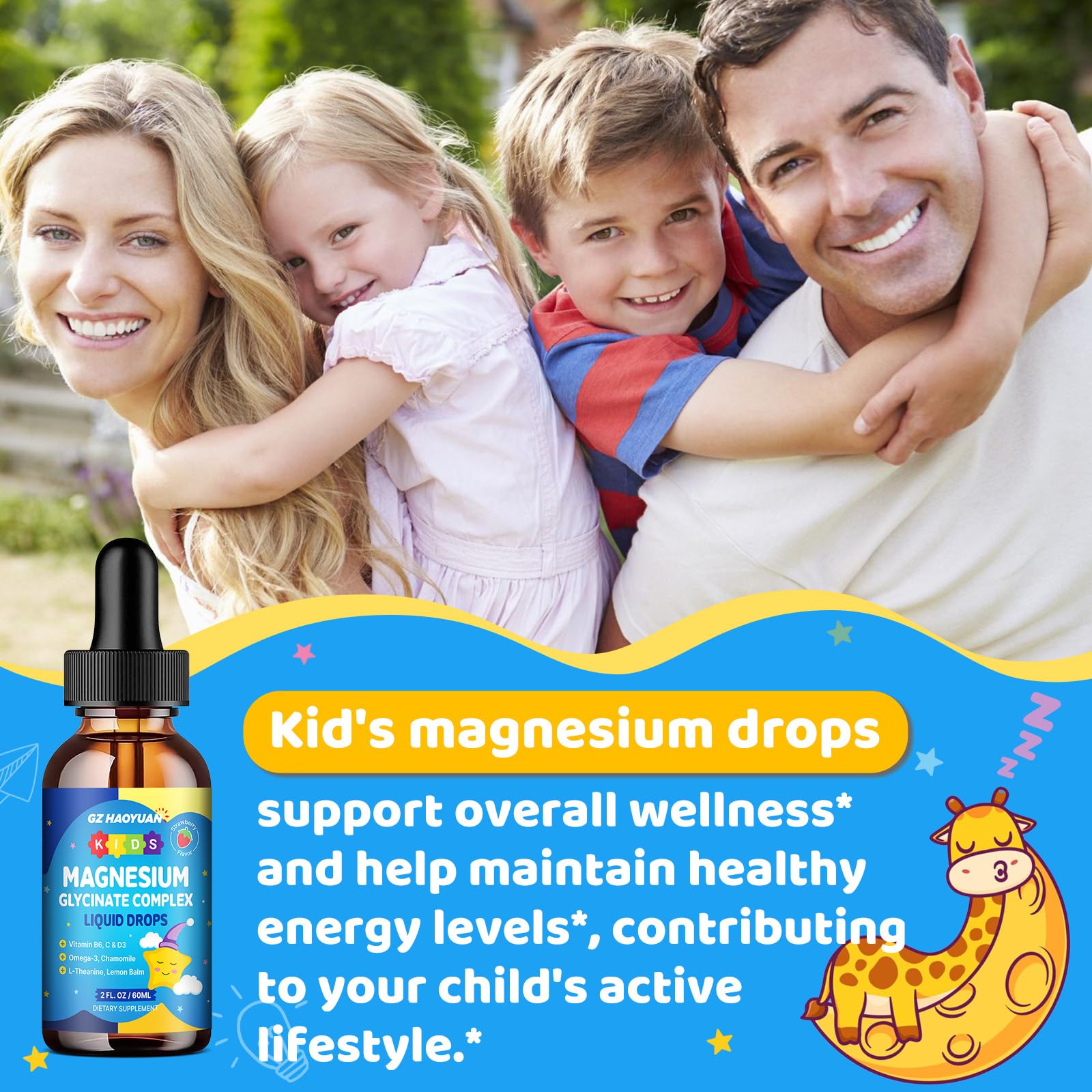 Kids Magnesium Glycinate Liquid Drops‌ – with L-Theanine, Omega-3, Vitamins B6 & D3, Zinc & Calcium – for Sleep Support, Relaxation, Focus & Brain, Bones – Strawberry Flavor, 2 Fl Oz GZ HAOYUAN buy supplements canada