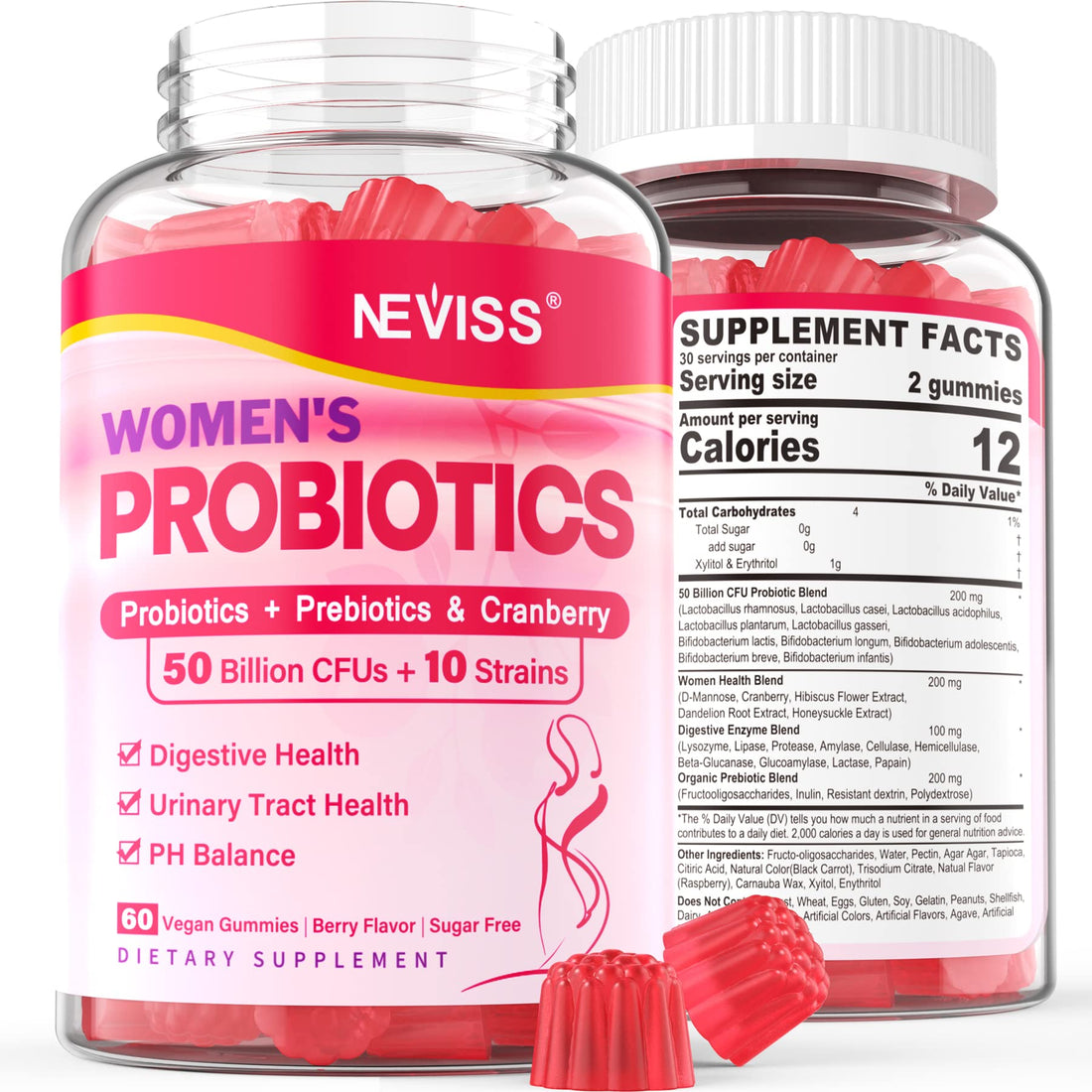 Probiotics for Women Gummies, Sugar Free Vaginal Probiotics 50 Billion CFU 10 Strains w/ Cranberry NEVISS buy supplements canada