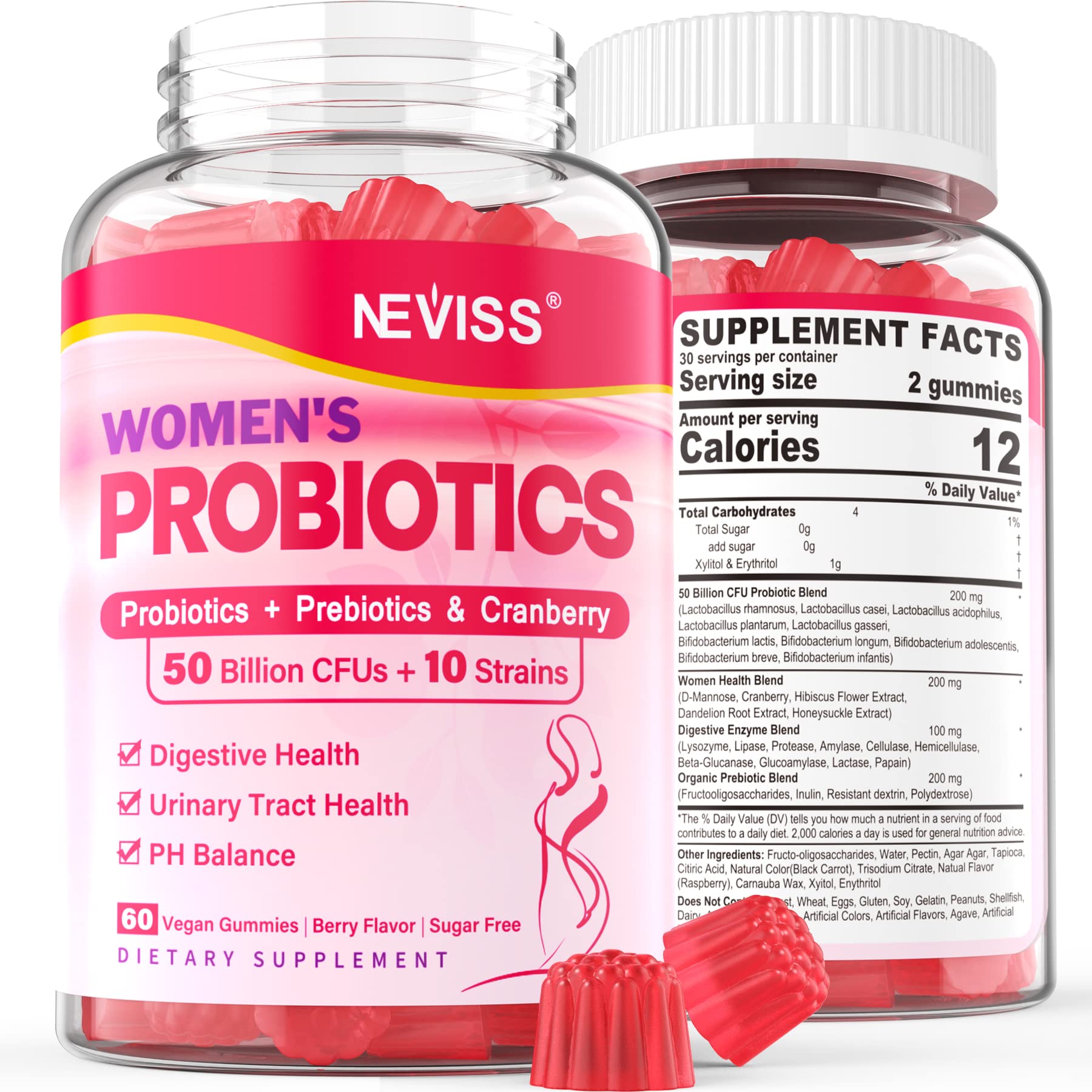 Probiotics for Women Gummies, Sugar Free Vaginal Probiotics 50 Billion CFU 10 Strains w/ Cranberry NEVISS buy supplements canada