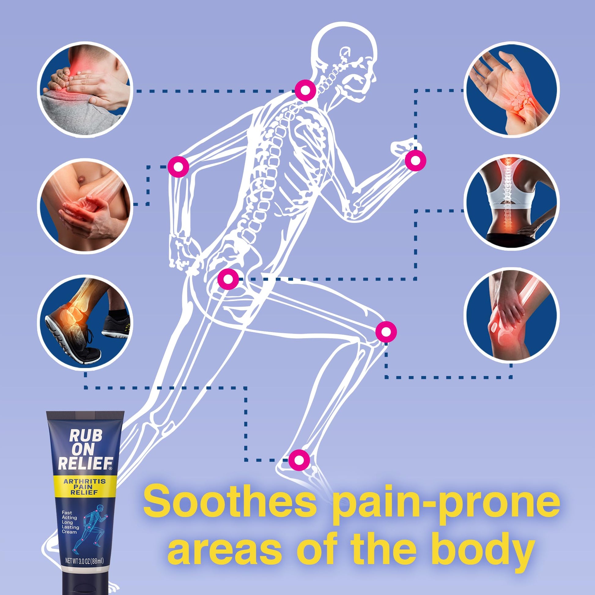 RUB ON RELIEF Arthritis Pain Relief Cream – 10-in-1 Non-Greasy Joints Pain Cream for Knees, Back, Neck, Hands, & Muscle Aches with Menthol, Camphor, Arnica, MSM & Turmeric Up to 8 Hours, 3oz (3 Pack) RUB ON RELIEF buy supplements canada