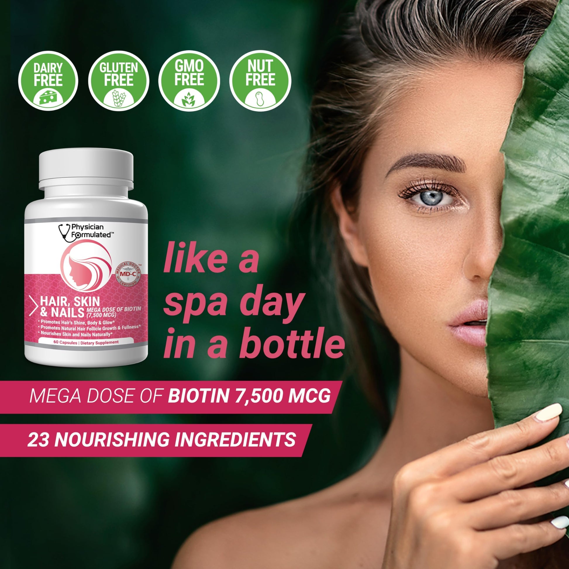 Physician Formulated Healthy Hair Skin and Nails Vitamins for Men and Women - 7500 mcg Biotin, Amino Acids, Collagen and Hyaluronic Acid - 60 Capsules Physician Formulated buy supplements canada
