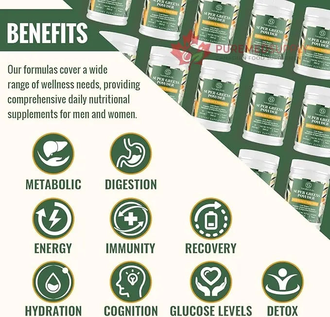 Super Greens Powder Superfood + Electrolytes & Tonic Herbs | Organic Greens, Shilajit, Adaptogens, Antioxidants, Preobiotic & Probiotic & Postbiotic| for Energy, Gut & Immune| Unflavored - 30 Servings Sundhedsliv buy supplements canada