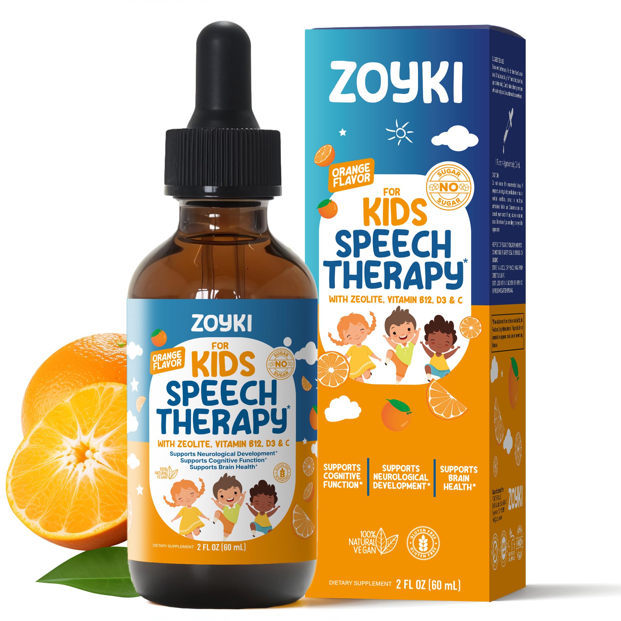 Zoyki Speech Therapy Drops for Kids - Speech Support Supplement for Communication Delay Cognitive Function Language & Brain Development with Zeolite Vitamins B12 D3 C - Sugar Free Gluten-Free Vegan Zoyki buy supplements canada