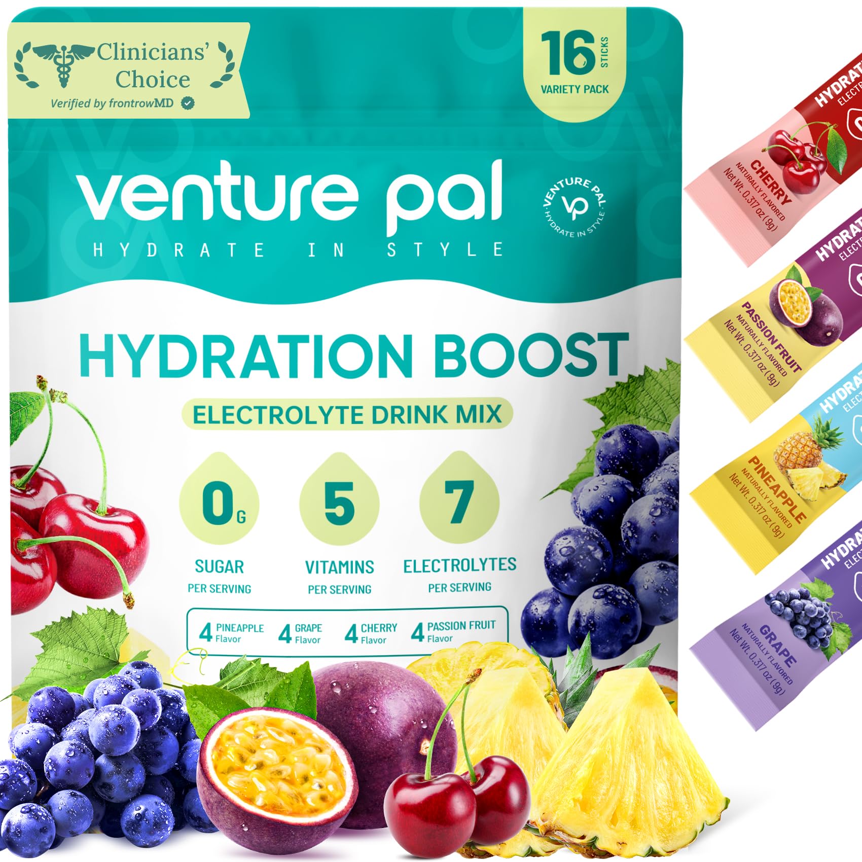 Venture Pal Sugar Free Electrolyte Powder Packets - Liquid Daily IV Drink Mix for Rapid Hydration & Party Recovery | 5 Vitamins & 7 Electrolytes| Keto Friendly Venture Pal buy supplements canada