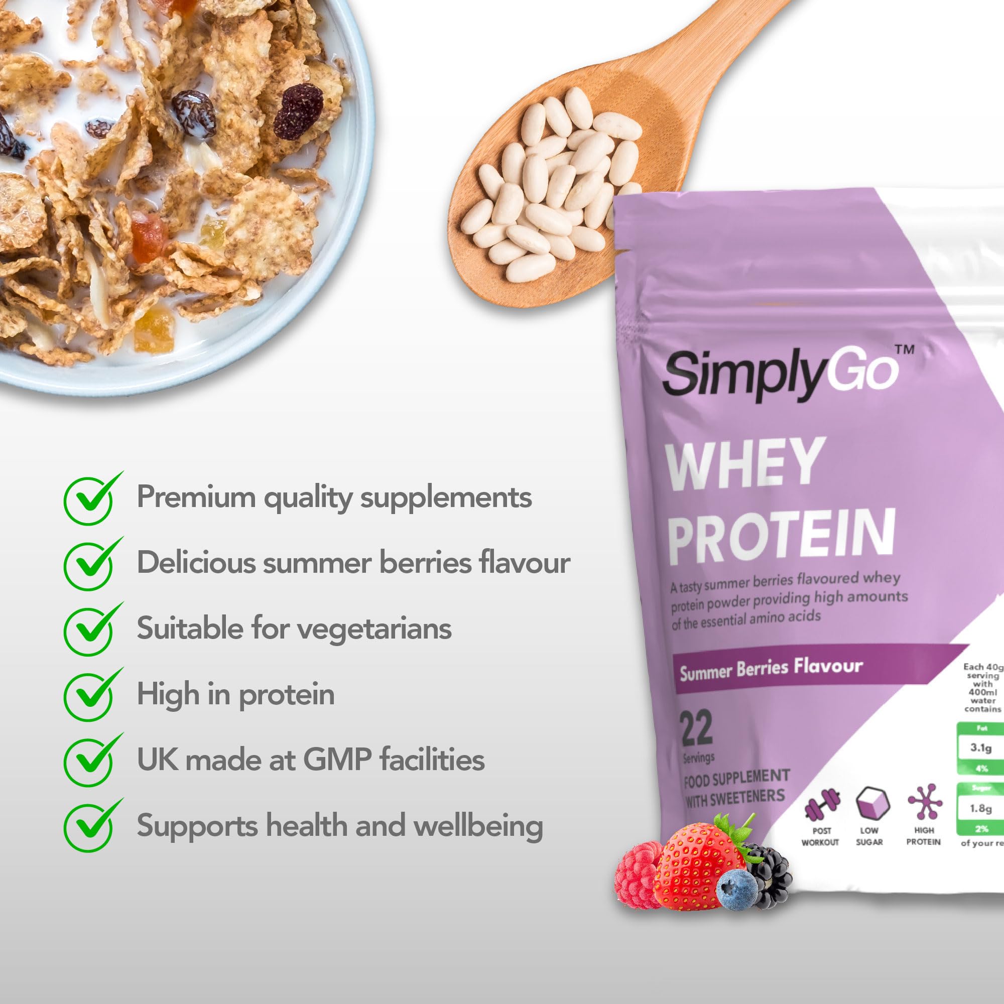 SimplyGo Whey Protein Powder | 900g | Simply Add 30g to Water, Juice or Shakes Simply Supplements buy supplements canada