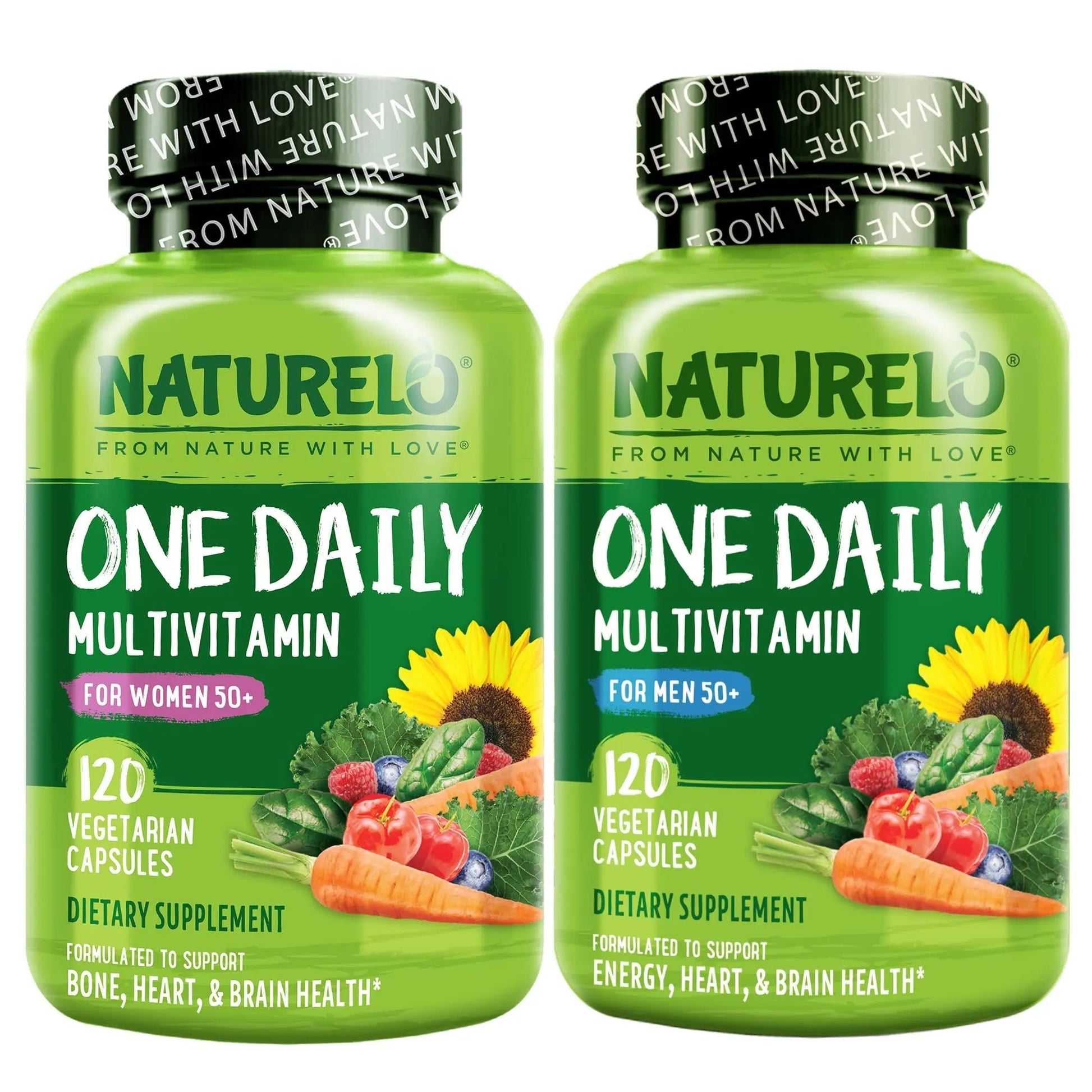 NATURELO One Daily Multivitamin for Men 50+, 120 Capsules One Daily Multivitamin for Women 50+ (Iron Free), 120 Capsules - 4 Month Supply Bundle NATURELO buy supplements canada
