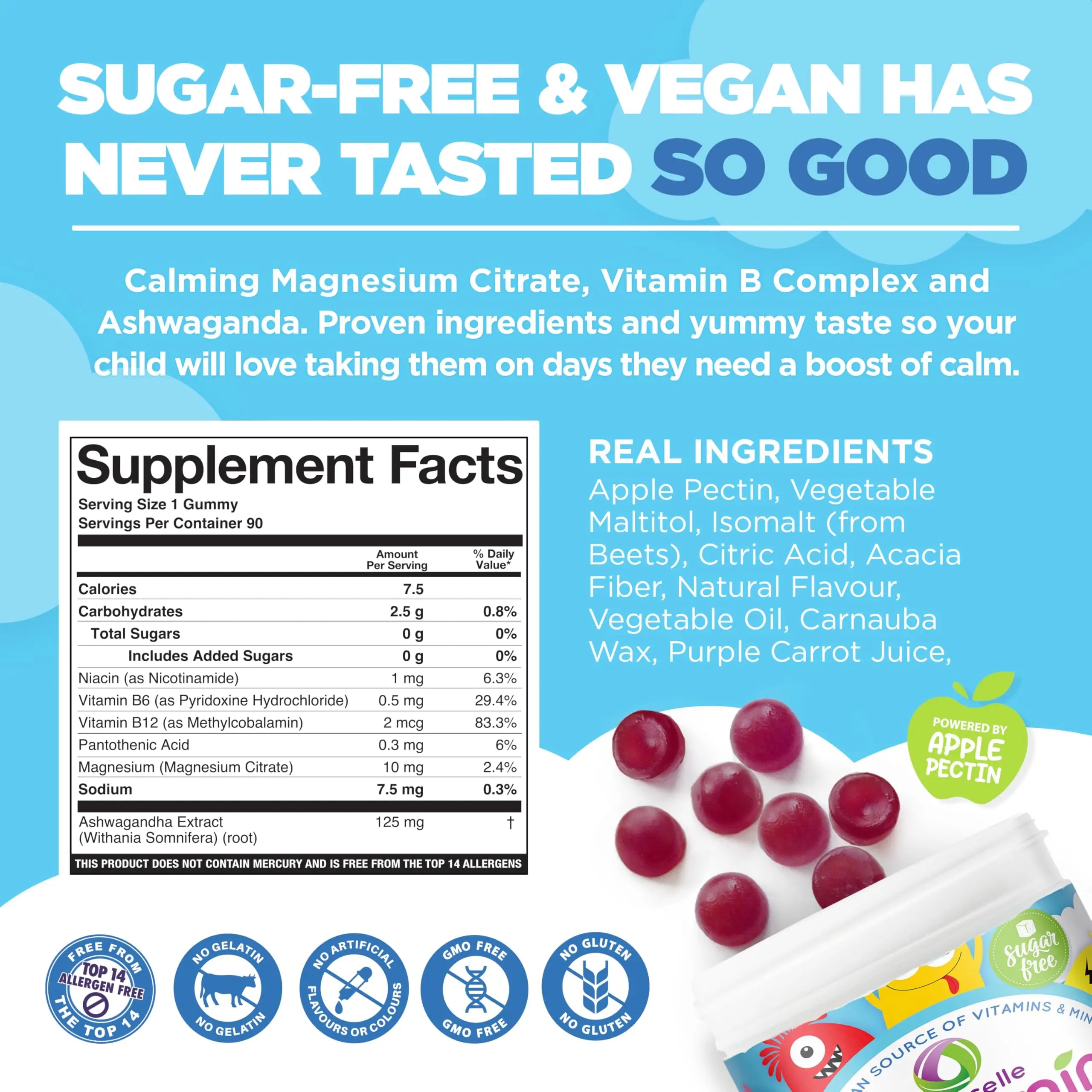 NUTRAMIN Kids Mood Boost Vegan Vitamin Gummy: Calming Magnesium Citrate Supplement for Children with Ashwagandha & Vitamin B Complex to Relax & Focus Nutracelle buy supplements canada