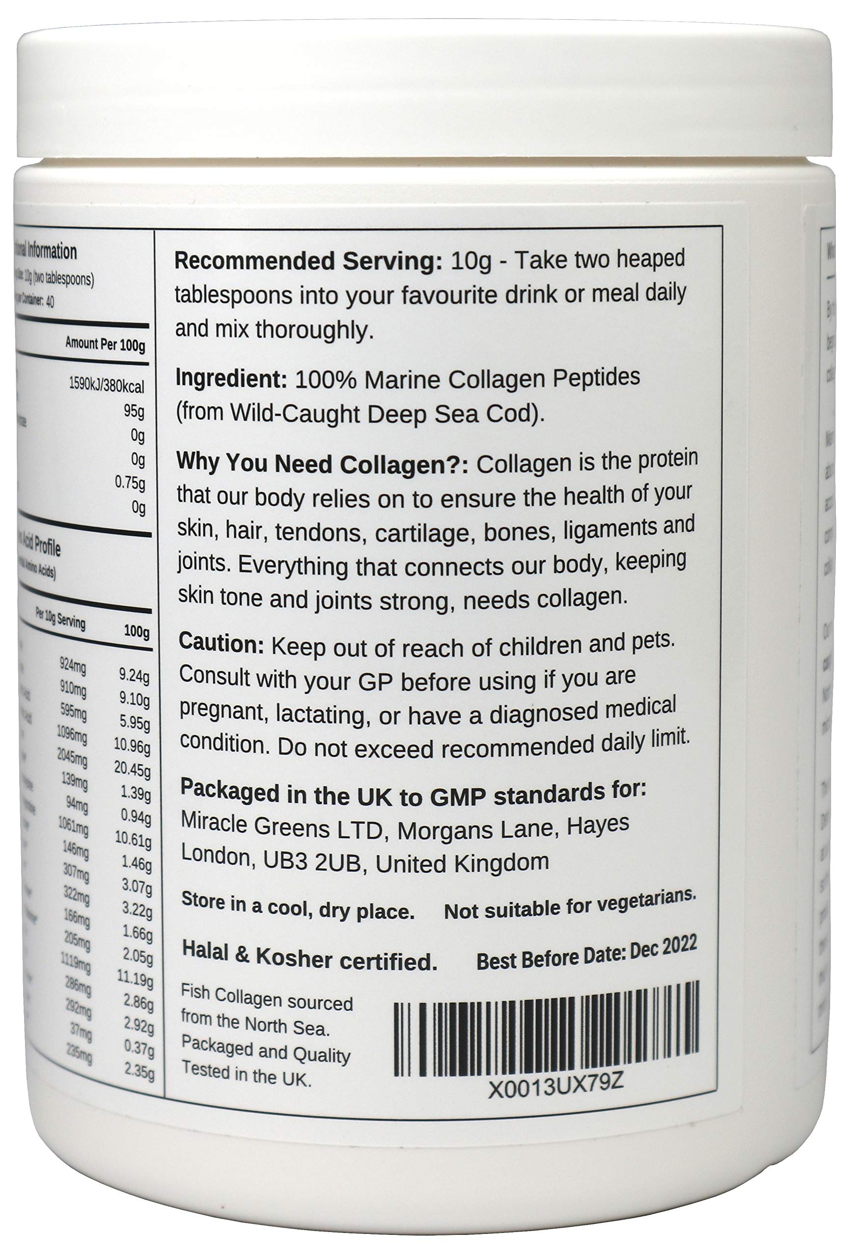 Marine Collagen Peptides (400g) | Hydrolysed from Wild Caught North SEA Cod Miracle Greens buy supplements canada