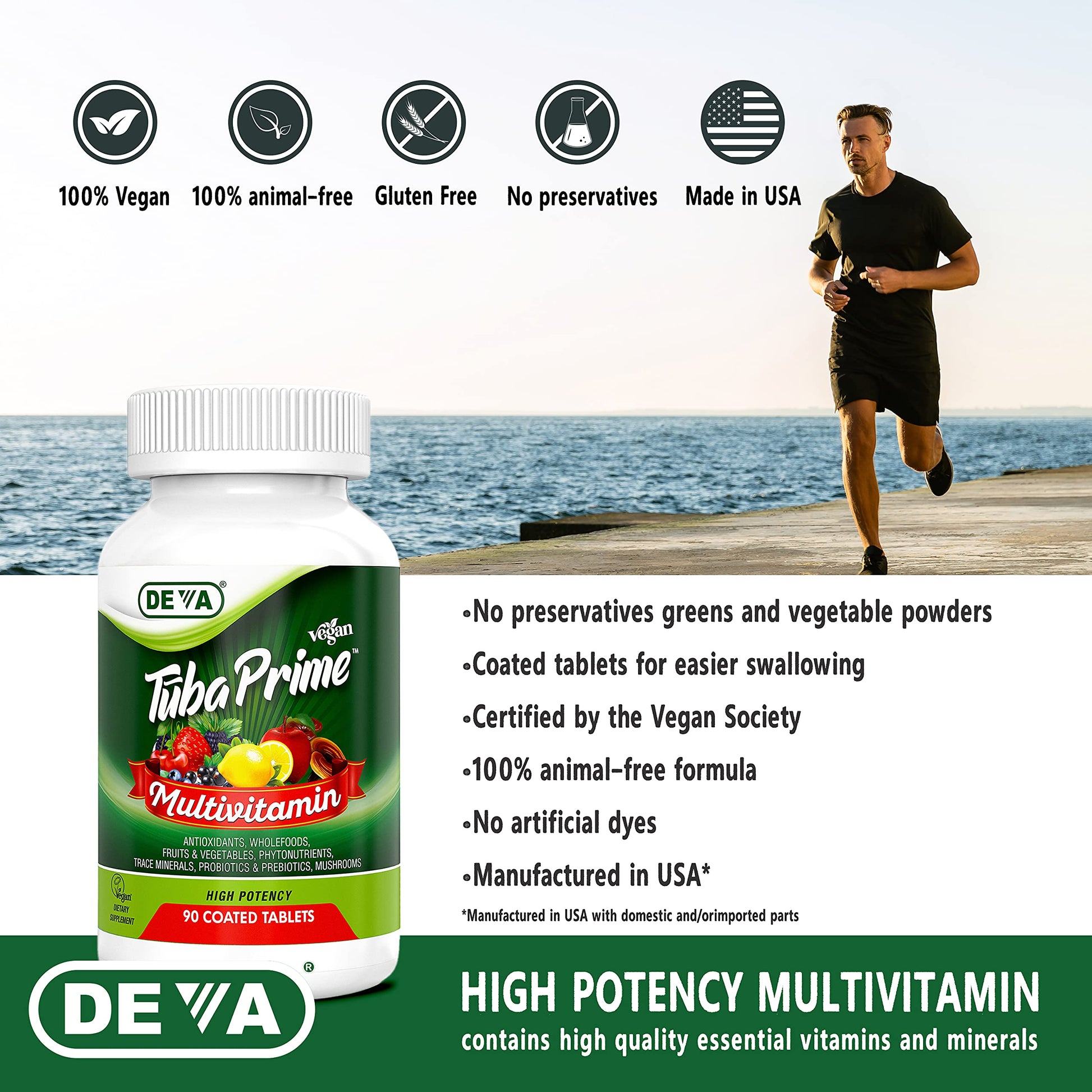 DEVA Tuba Prime Vegan Multivitamin - High-Potency Vitamin and Mineral Dietary Supplement - Antioxidants, Fruit and Vegetable Blend, Super Mushrooms, Probiotics, Prebiotics, Seeds, Herbs - 90 Tablets DEVA buy supplements canada