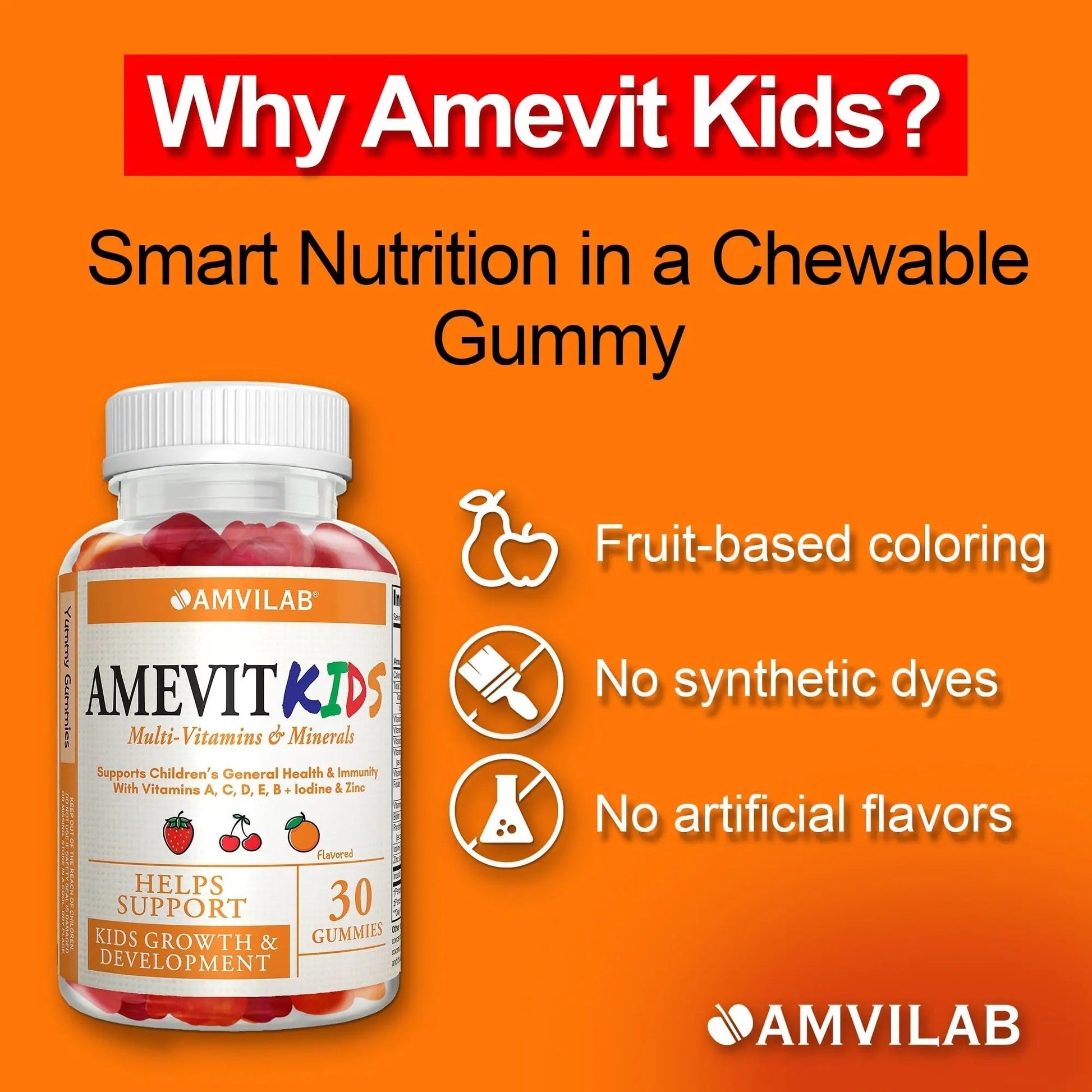 AMVILAB Amevit Kids Gummy Multivitamin – Complete Daily Vitamins for Children – with Essential Nutrients for Growth & Immunity AMVILAB buy supplements canada