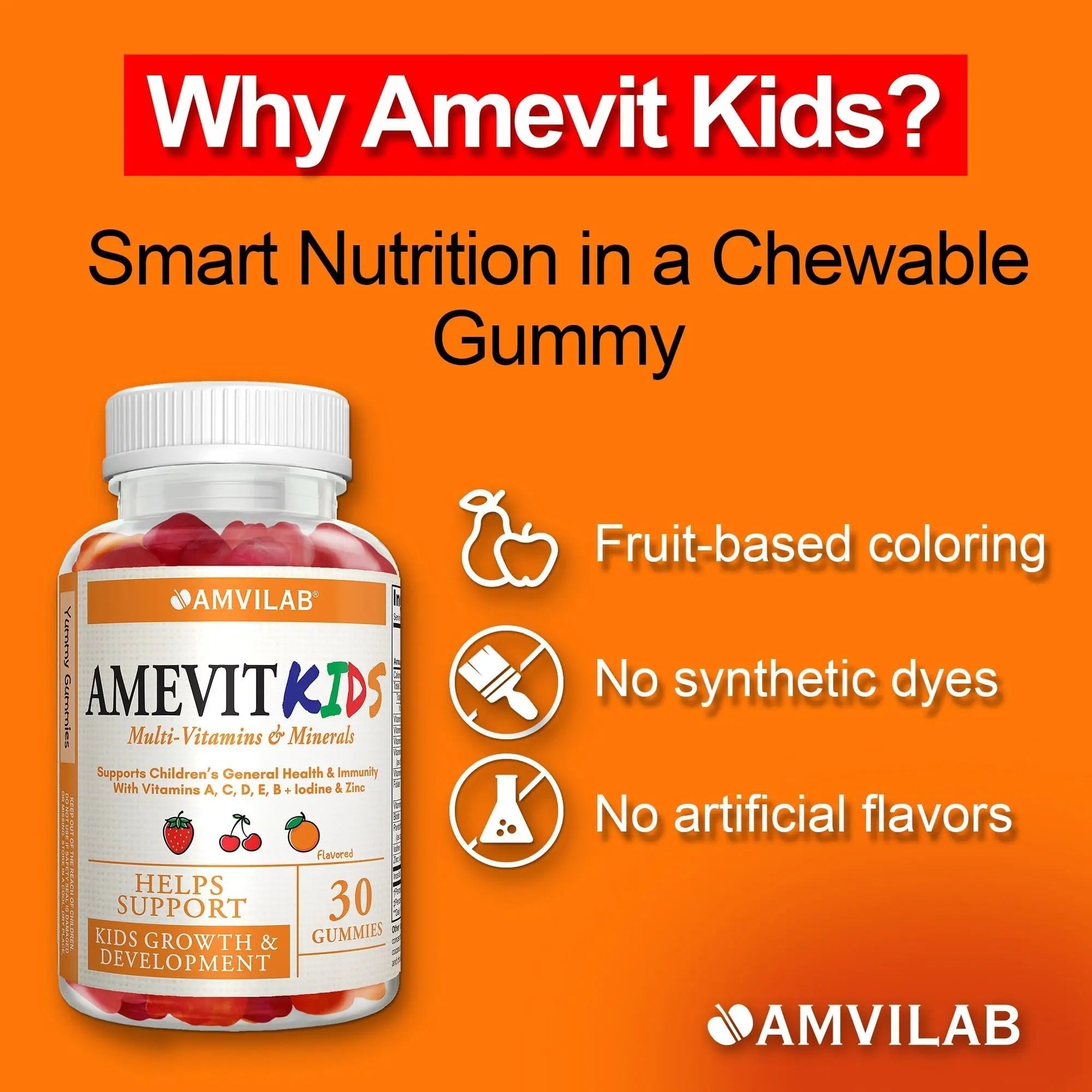 AMVILAB Amevit Kids Gummy Multivitamin – Complete Daily Vitamins for Children – with Essential Nutrients for Growth & Immunity AMVILAB buy supplements canada