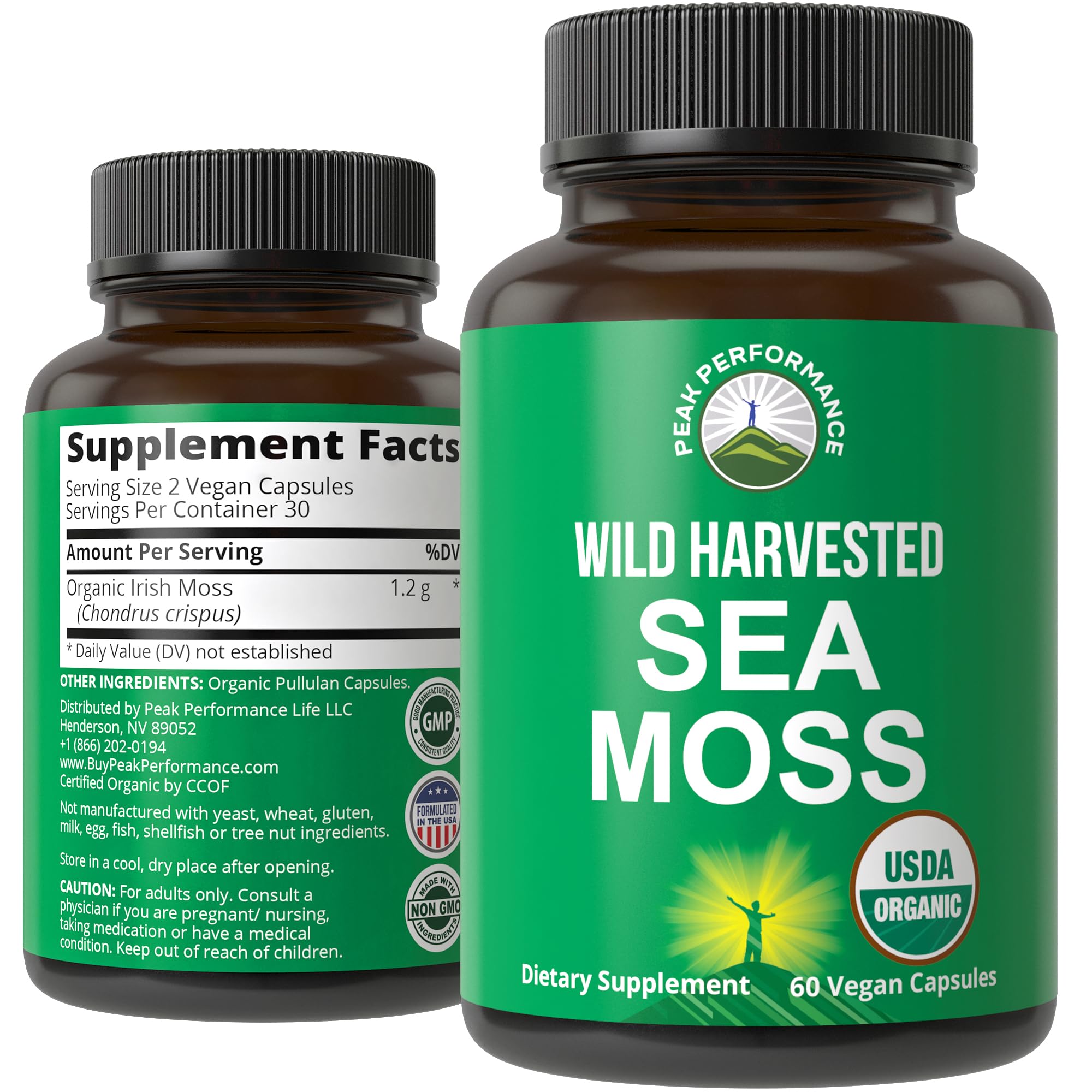 Organic Sea Moss Capsules. Wild Harvested Sea Moss Raw Organic Vegan Supplement from Red Algae Seaweed. 100% Whole Extract Raw Irish SeaMoss Superfood Pills. for Gut, Respiratory, Immune Support. Peak Performance buy supplements canada