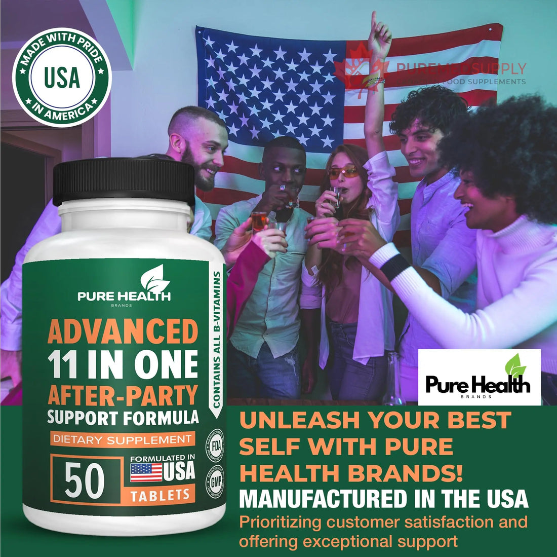 Pure Health Brands Advanced 11-in-ONE After Drinking Support Vitamin - Liver Support, Immune System, Fast Hydration - Before and After Liver Support Formulation - for Better Morning | 50 Tablets Pure Health Brands buy supplements canada