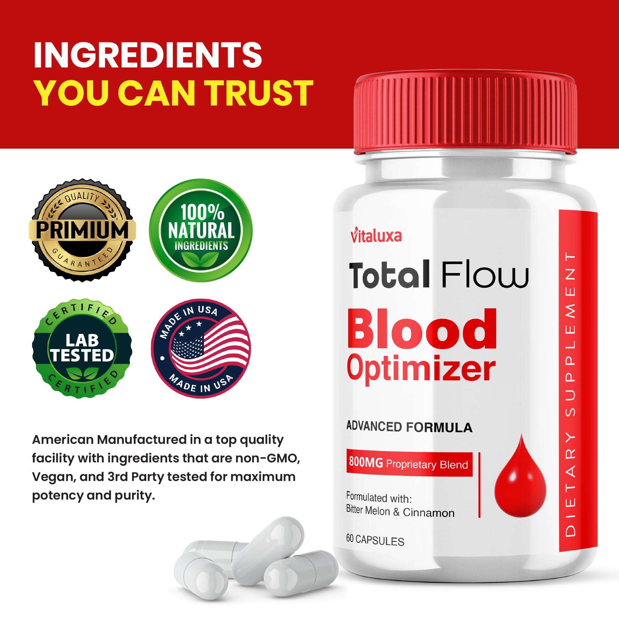 (2 Pack) Total Flow Blood Balance, TotalFlow Blood Support Capsules Supplement Advanced Formula All Natural Optimizer Maximum Strength Daily Health Wellness, TotalFlo Premium Blend Pills (120 Ct) Vitaluxa buy supplements canada