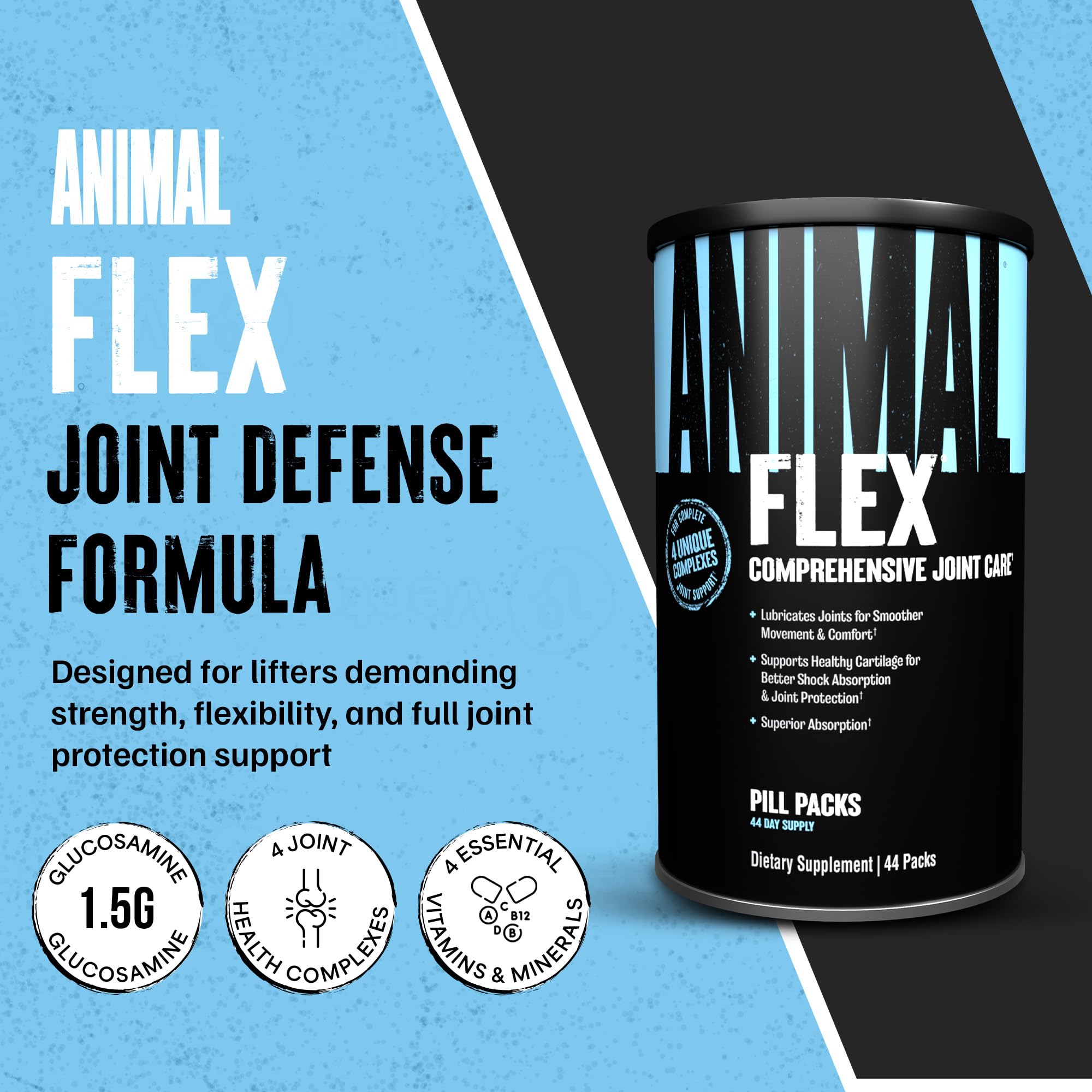 Animal Flex - Glucosamine Chondroitin Joint Supplement for Women and Men Discomfort with Turmeric, MSM, Boswellia for Cartilage, Joint Health, Muscles, Back, Knees, Shoulder, and Hip, 44 Packs Animal buy supplements canada