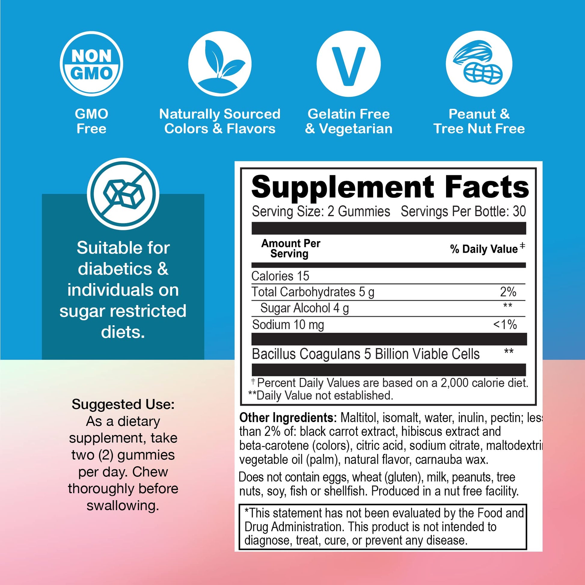 YUM-V'S Sugar Free Probiotic Gummies - Probiotics for Men & Women to Help Support Digestive Function – Adults & Kids Probiotic with 5 Billion CFU Bacillus Coagulans – Vegan & Gluten-Free (60 Count) YUM-V'S buy supplements canada
