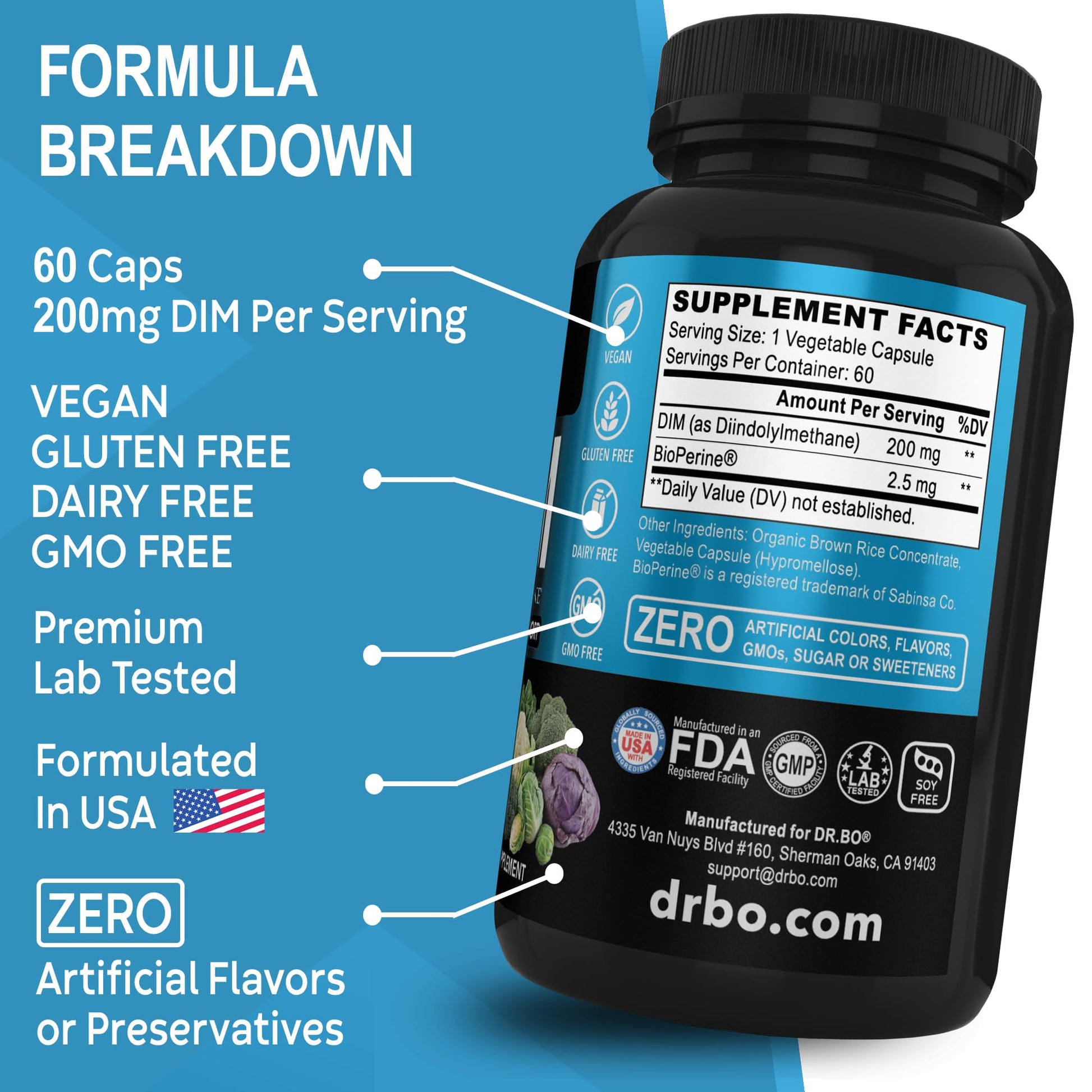 DIM Supplement for Women & Men 200mg - Androgen Estrogen Blocker for Men & Women, Hormonal Acne Pills, Hormone Balance, Menopause Support, Diindolylmethane DIM Supplement Plus BioPerine - 60 Capsules DR. BO buy supplements canada