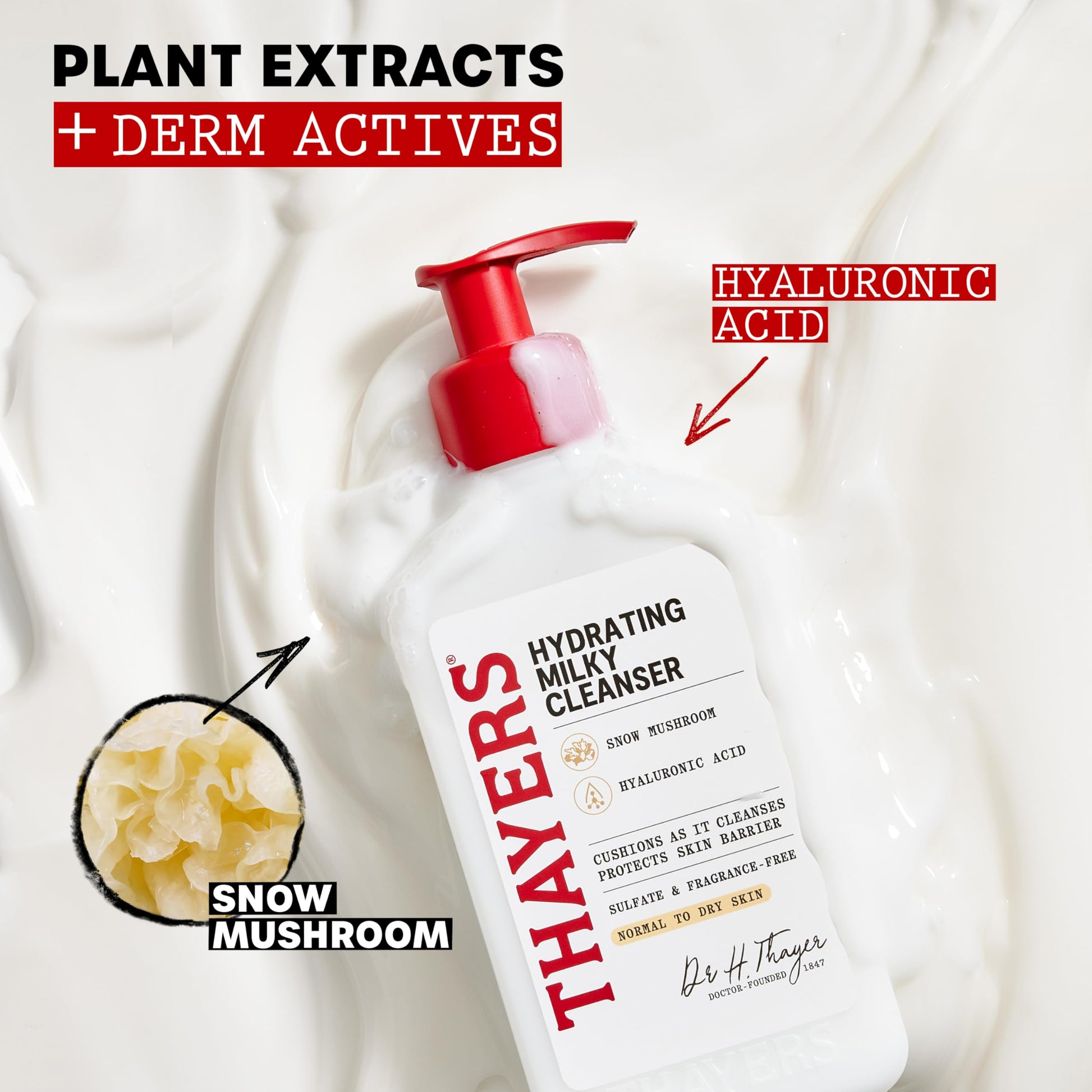 Thayers Milky Hydrating Face Cleanser with Snow Mushroom and Hyaluronic Acid, Dermatologist Recommended Gentle Facial Wash and Hydrating Skincare THAYERS buy supplements canada