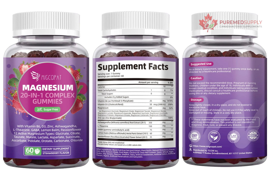 Migcopat Magnesium Complex Gummies, 20 in 1 Magnesium Gummy with Glycinate Citrate Malate Taurate - Ashwagandha, L-Theanine, D3&Zinc for Relaxation, Sleep, Muscle&Heart Support, Strawberry, 60 Cts Migcopat buy supplements canada