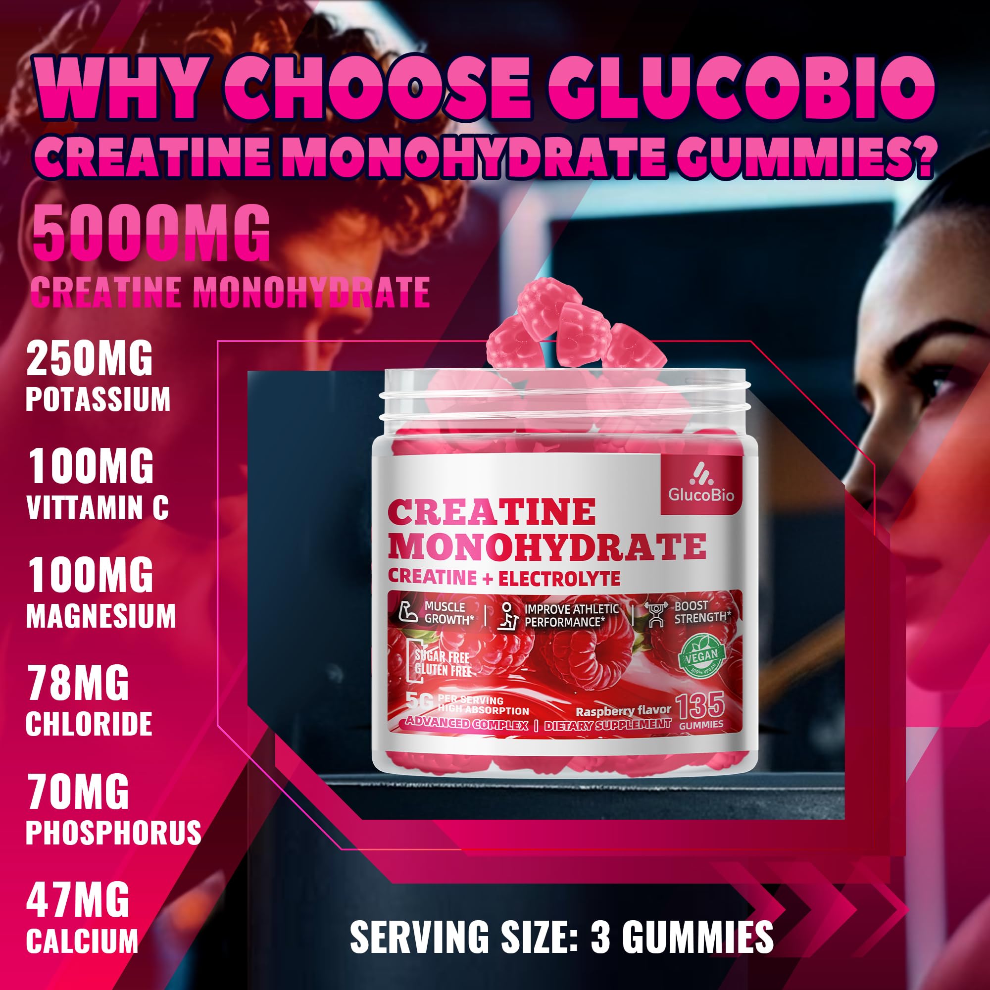 GlucoBio Creatine Monohydrate Gummies (5g) – Pre-Workout Energy & Muscle Growth Support for Men & Women GlucoBio buy supplements canada