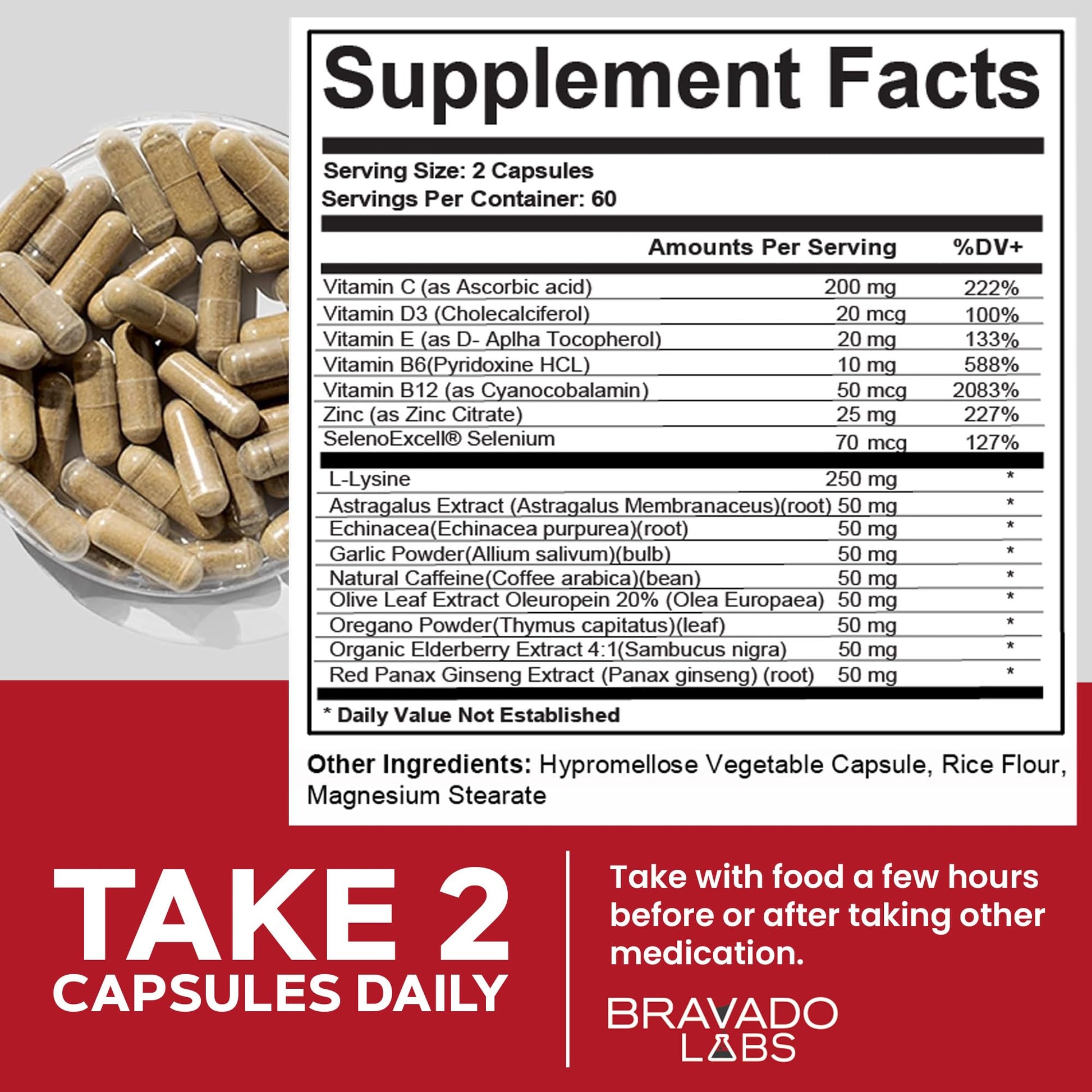 Bravado Labs L-Lysine 250mg Capsules – Immune & Cold Sore Support – Vegan, Non-GMO, Allergen-Free, 3rd-Party Tested Bravado Labs buy supplements canada