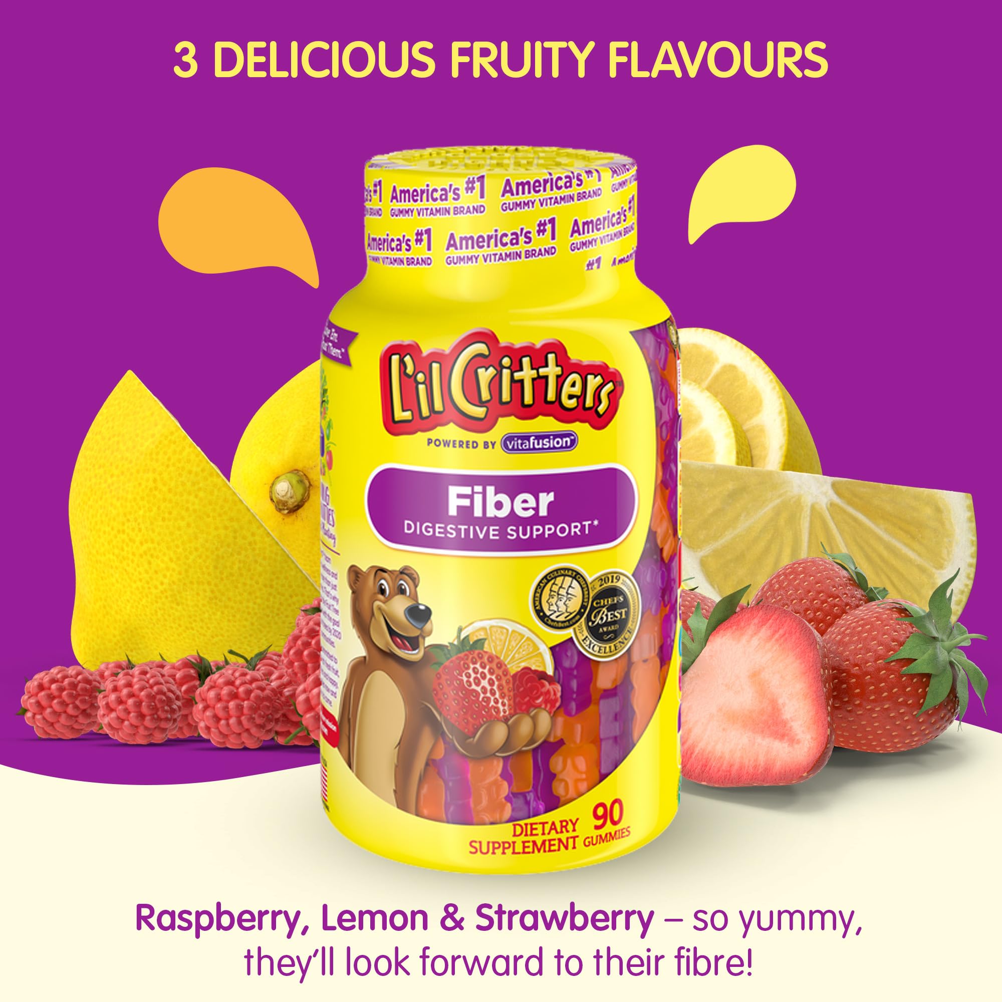 L’il Critters Fiber Daily Gummy Supplement for Kids, for Digestive Support, Berry and Lemon Flavors, 90 Gummies Lil Critters buy supplements canada