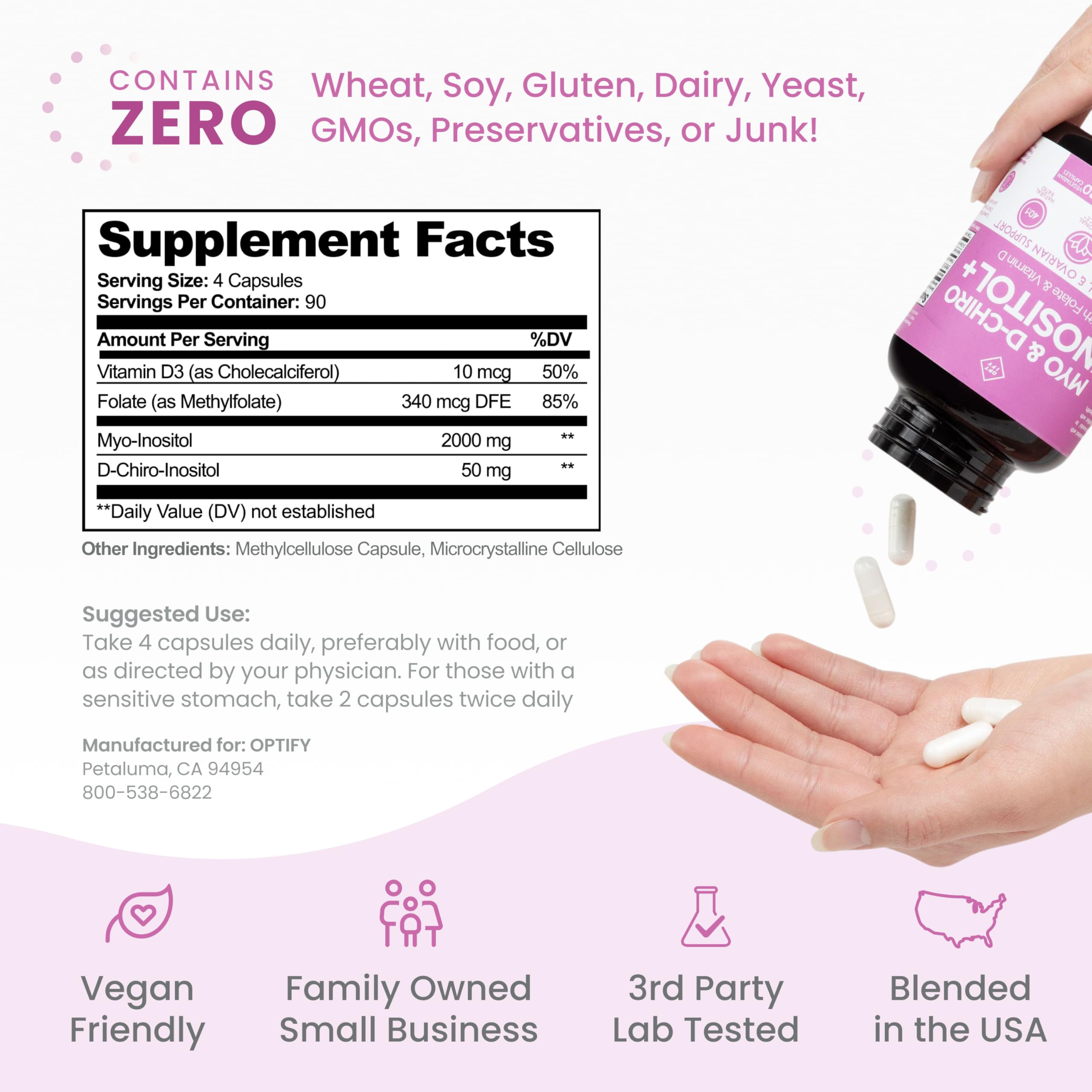 Optify Inositol Supplement for Women – 90-Day Supply – Myo-Inositol and D-Chiro Inositol with Folate and Vitamin D – 40:1 Ratio – Hormone Balance & Ovarian Support - 360 Capsules Optify buy supplements canada
