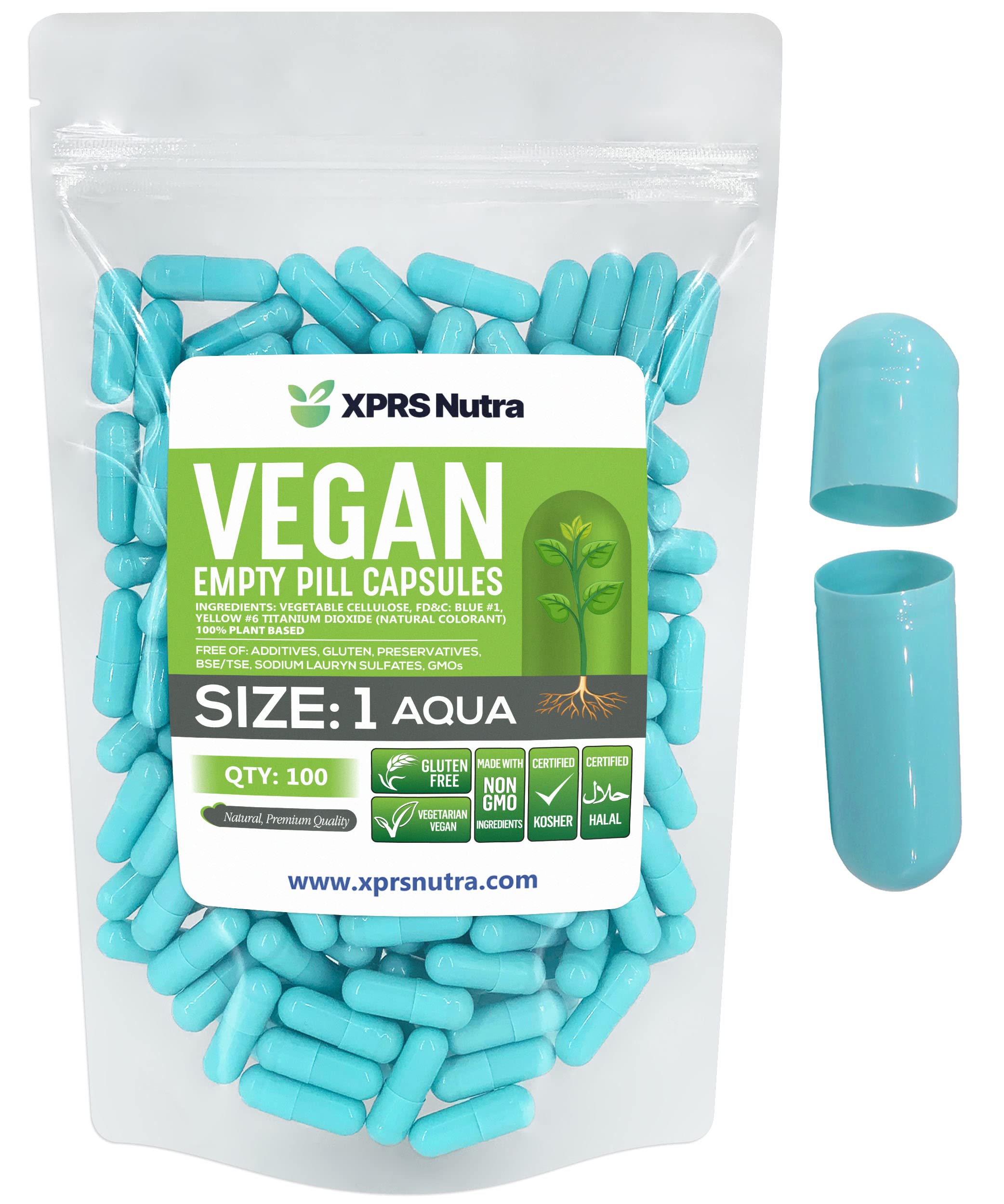 XPRS Nutra Size 1 Empty Capsules - 100 Count Empty Vegan Capsules - Vegetarian Pills - DIY Vegetable Capsule Filling- Veggie Pill Caps for Do-It-Yourself Supplements (Aqua) XPRS Nutra buy supplements canada