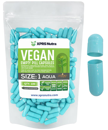 XPRS Nutra Size 1 Empty Capsules - 100 Count Empty Vegan Capsules - Vegetarian Pills - DIY Vegetable Capsule Filling- Veggie Pill Caps for Do-It-Yourself Supplements (Aqua) XPRS Nutra buy supplements canada