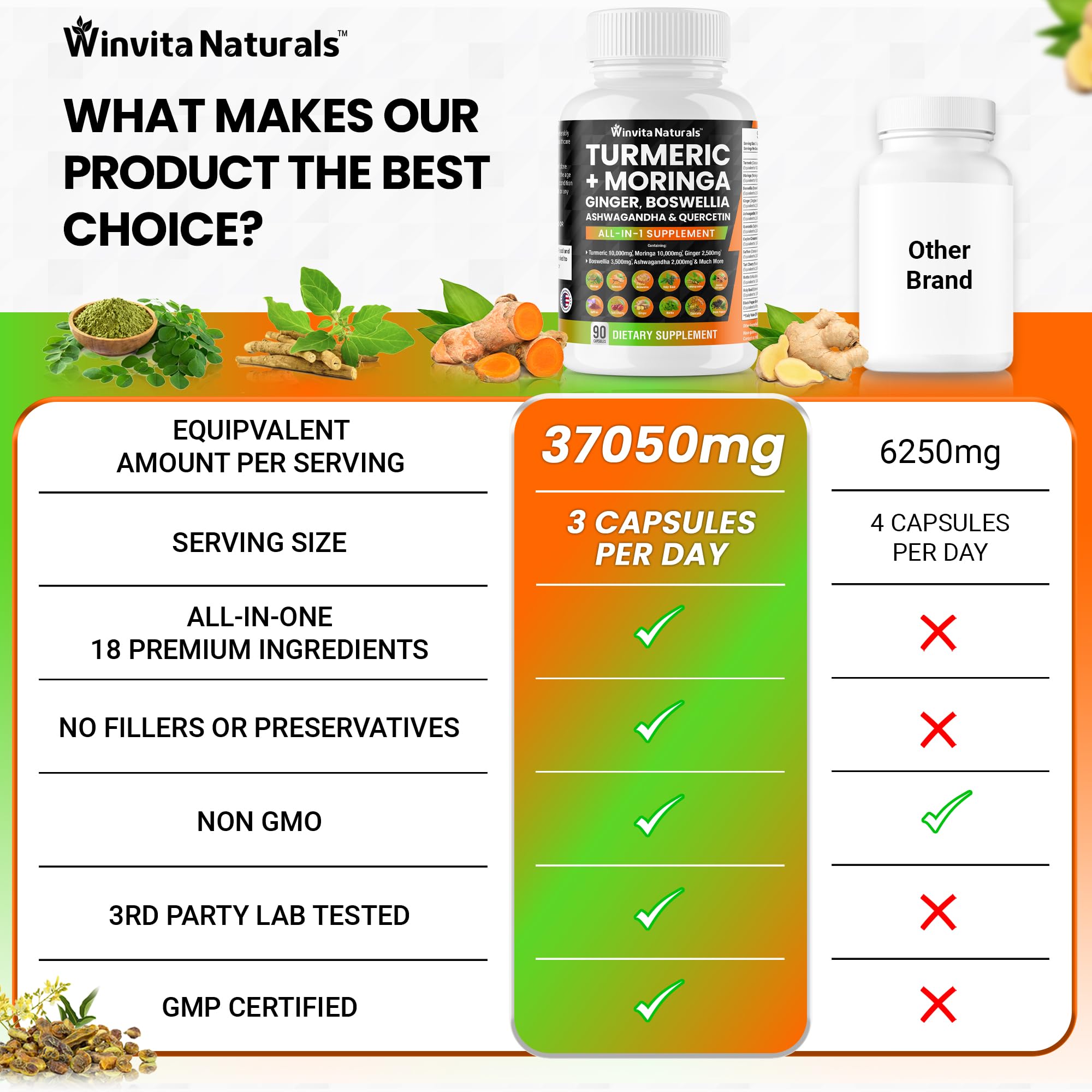 Turmeric Curcumin 10000mg Moringa 10000mg Boswellia 3500mg Ginger 2500mg Winvita Naturals buy supplements canada