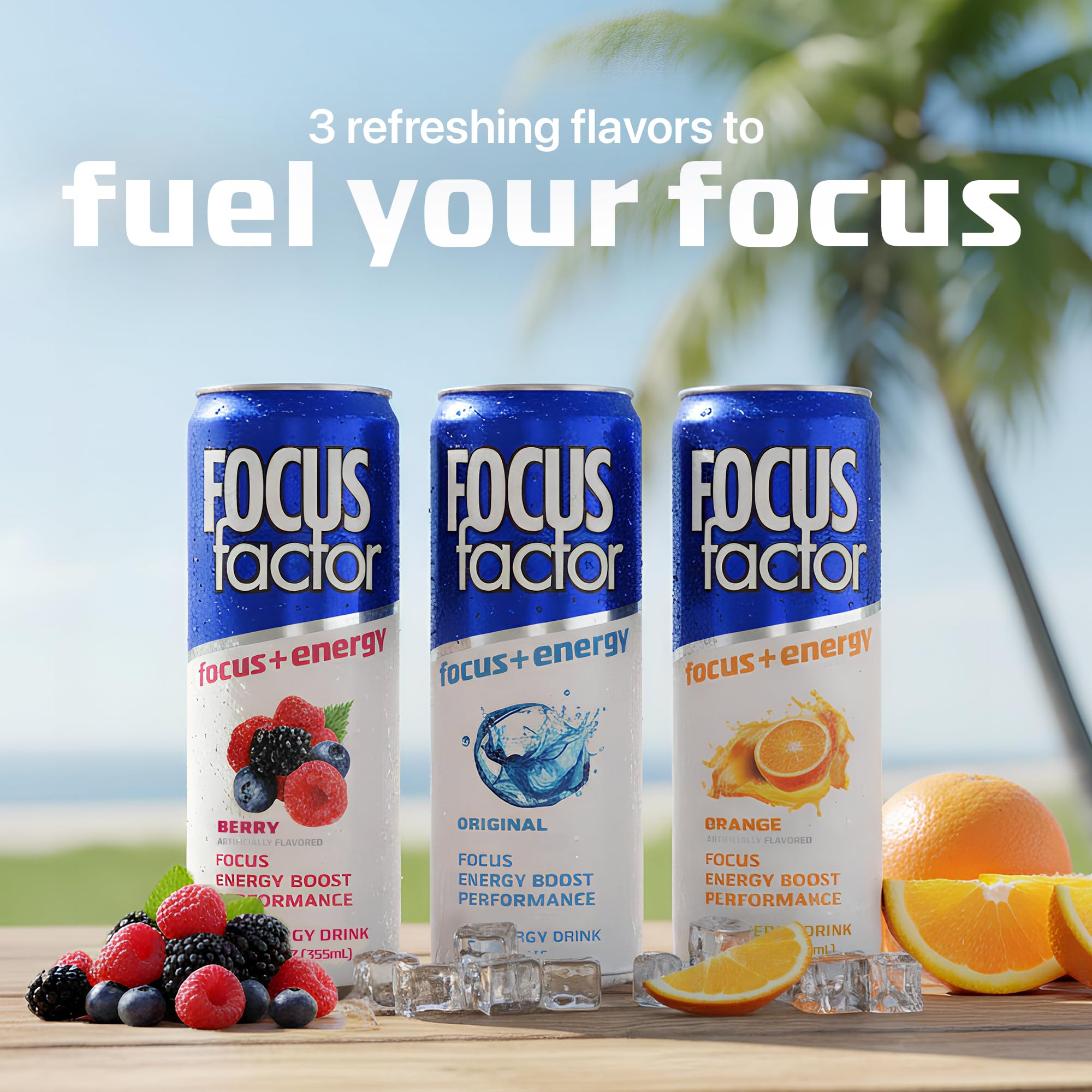 Focus Factor Energy Drink - 12 x 355ml Cans (Berry Flavour) - with Focus + Energy - Lightly Carbonated, Sugar Free, Low Calorie with Vitamin B6 & Vitamin B12 Focus Factor buy supplements canada