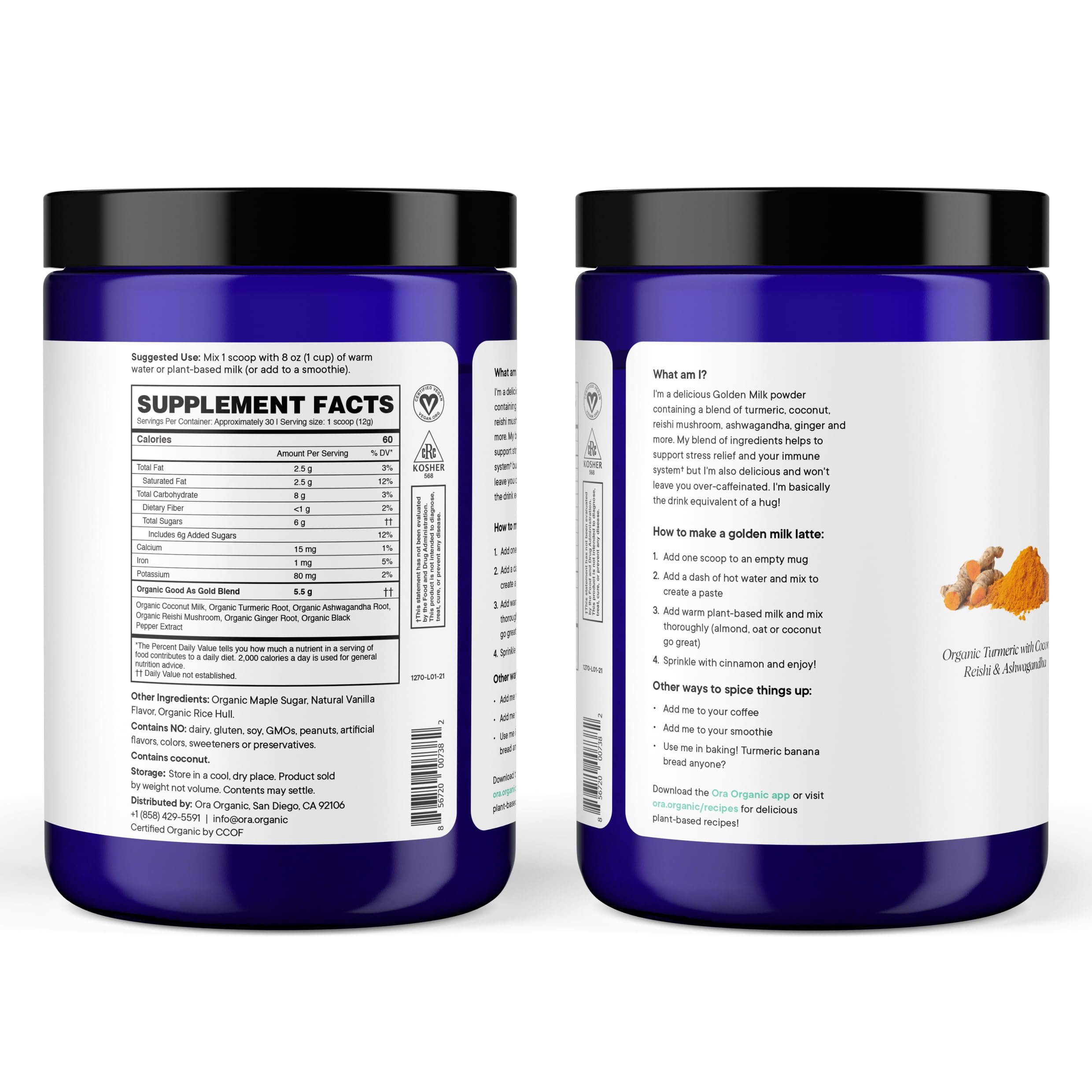 Ora Organic Golden Milk Powder - Ayurvedic Turmeric Powder with Organic Adaptogens - Ashwagandha, Reishi and Ginger | Organic, Gluten-Free, Soy-Free, Vegan, Non-GMO - Maple & Vanilla, 30 Servings Ora Organic buy supplements canada