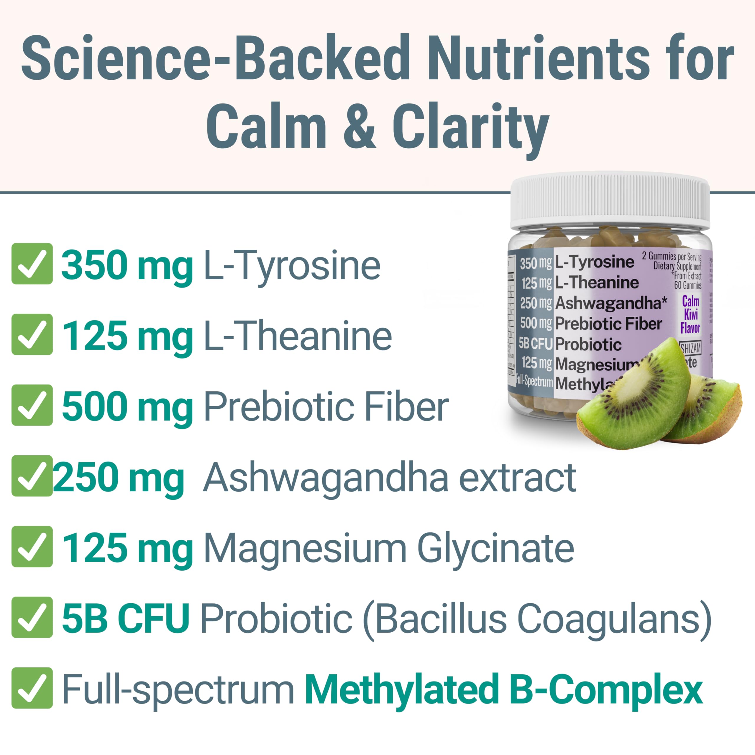 L-Tyrosine L-Theanine Methylated Vitamin B Complex Magnesium Glycinate Probiotic Fiber for Kids Adults Men Women w. Chicory Root Inulin 5-MTHF B12 P5P B6 B9 B5 B3 Powder Capsule Pill Supplement Alt SHIZAM buy supplements canada