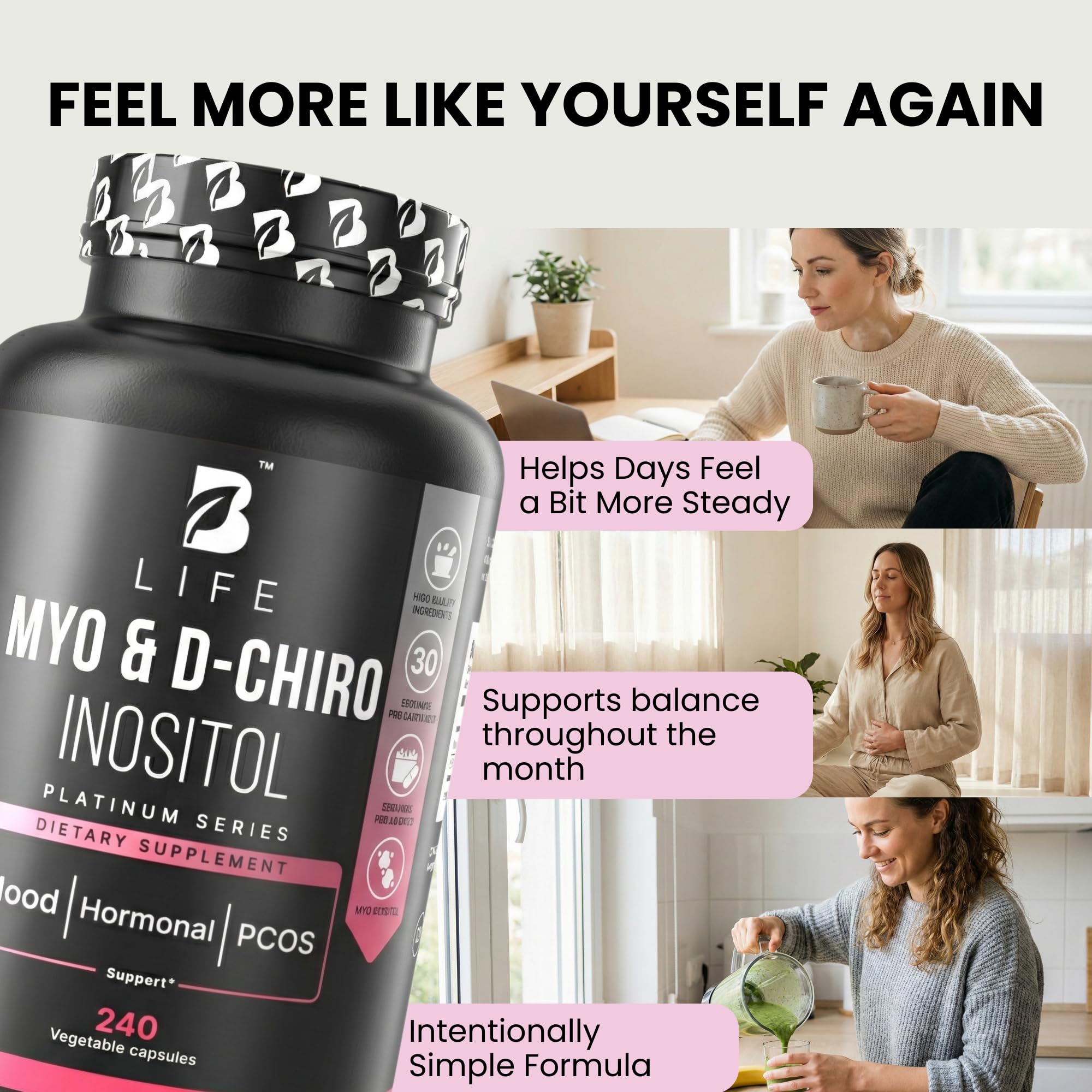 B Life Company Myo-Inositol & D-Chiro Inositol 40:1 for Women | I Inositol Supplement for Women | Hormone Balance, Fertility & Cycle | Vitamin B8, Insulin & Flo Ovarian Support | 240 Caps B Life Company buy supplements canada