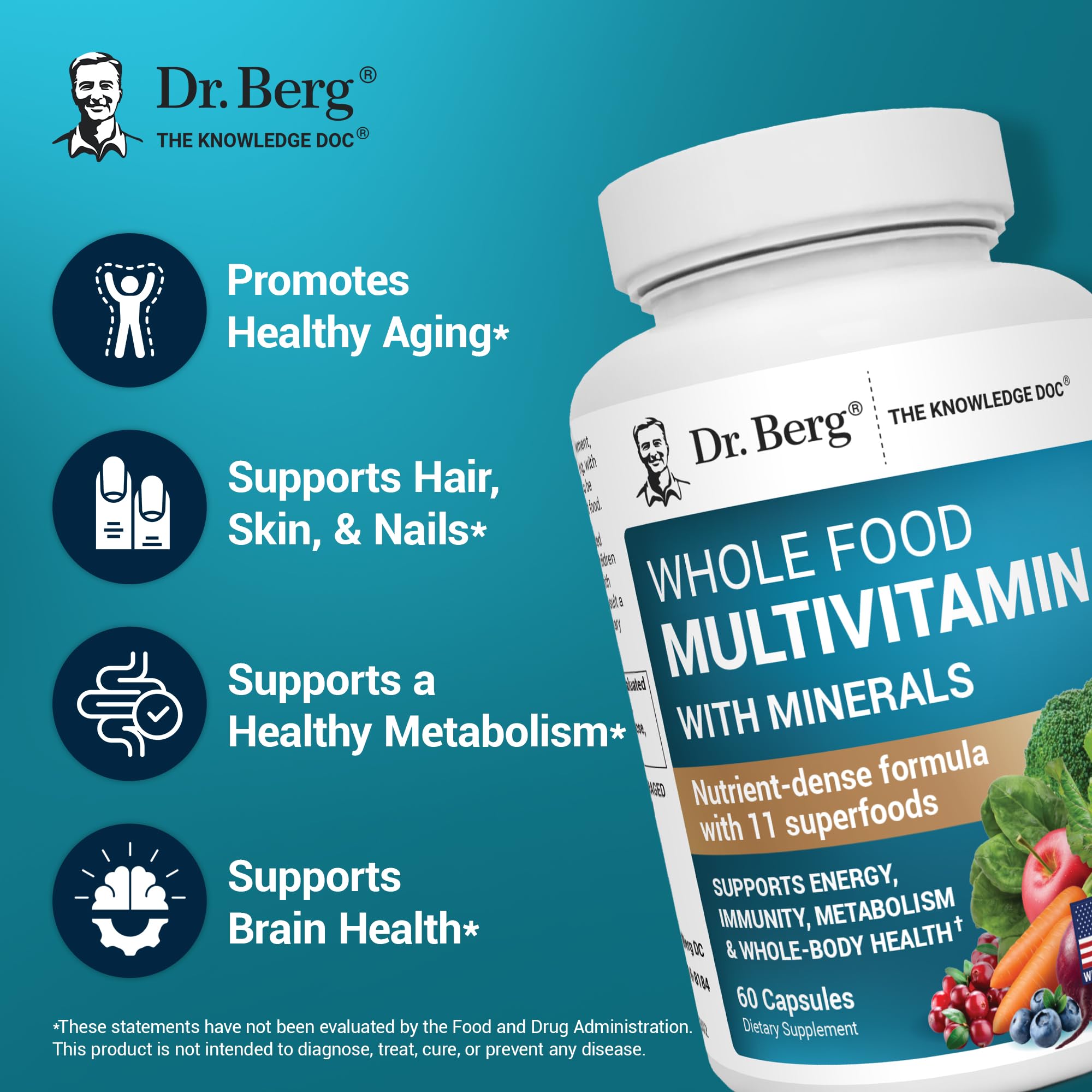 Dr. Berg Whole Food Multivitamin with Minerals - Daily Multivitamin for Men and Women - Includes Premium Whole Food Fruits and Vegetable Blend with Folate Dr. Berg Nutritionals buy supplements canada