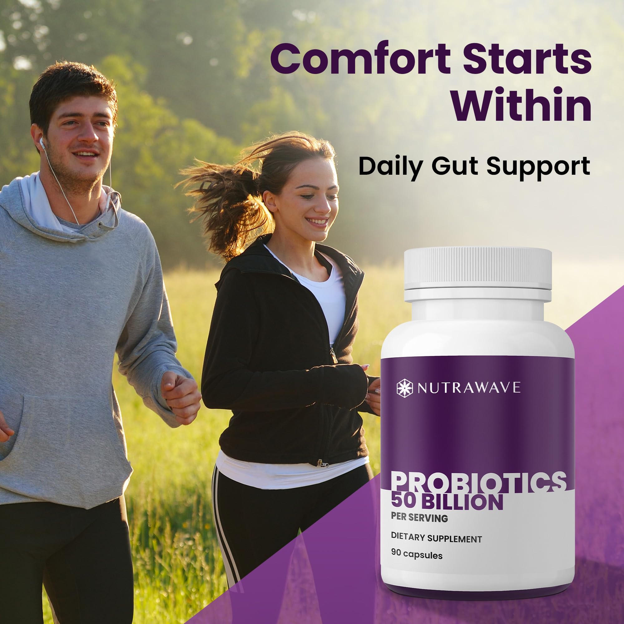 Nutrawave 50 Billion Probiotics for Women & Men, 15 Strains Active Culture. Relieves Bloating & Constipation, Improved Digestion & Gut Health Supplement, Vegan. 60 Powerful Small Capsules. Nutra Wave buy supplements canada