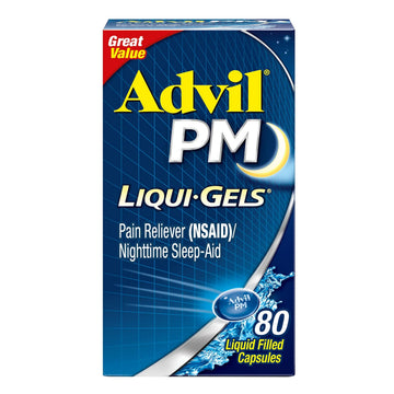 Advil PM Liqui-Gels Pain Reliever and Nighttime Sleep Aid, Pain Medicine with Ibuprofen for Pain Relief and Diphenhydramine HCL for a Sleep Aid - 80 Liquid Filled Capsules - Back to College Advil buy supplements canada