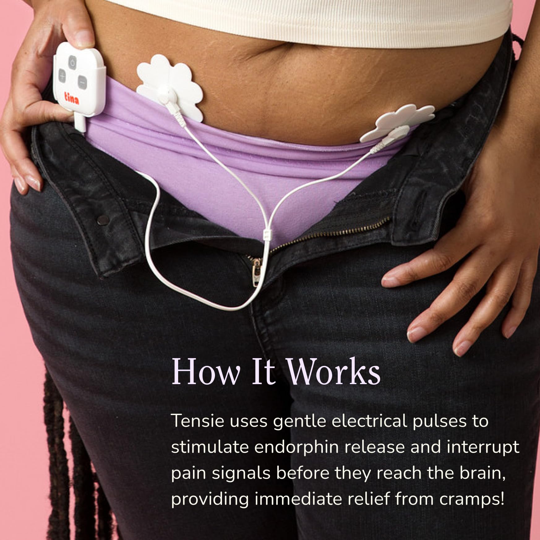 Tensie | Portable Period Pain Relief Device | 30 Gentle, Adjustable Levels for Drug-Free Menstrual Cramp or Lower Back Pain Relief | 10-Hour Battery Life, Rechargeable | Instant Period Cramp Relief TINA buy supplements canada